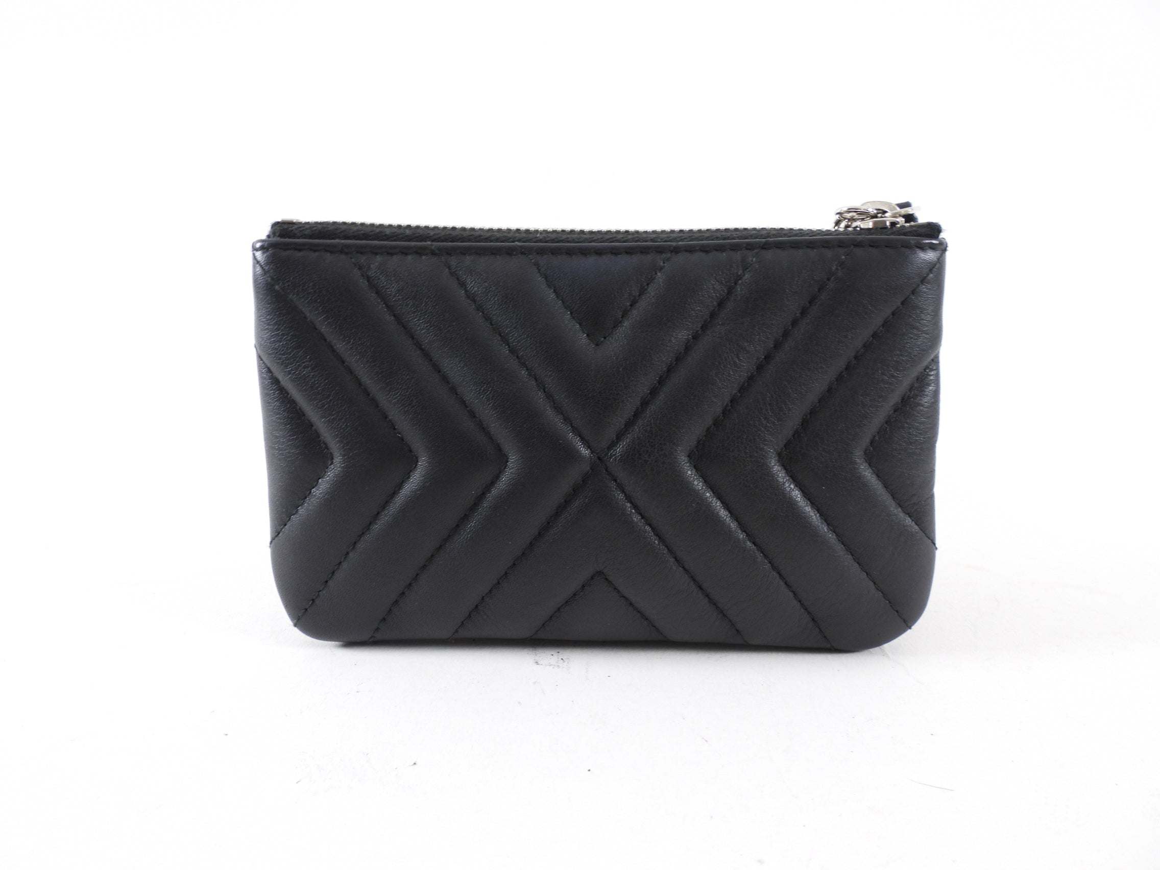 Chanel Black Leather Chevron Tassel Mini Zip Pouch