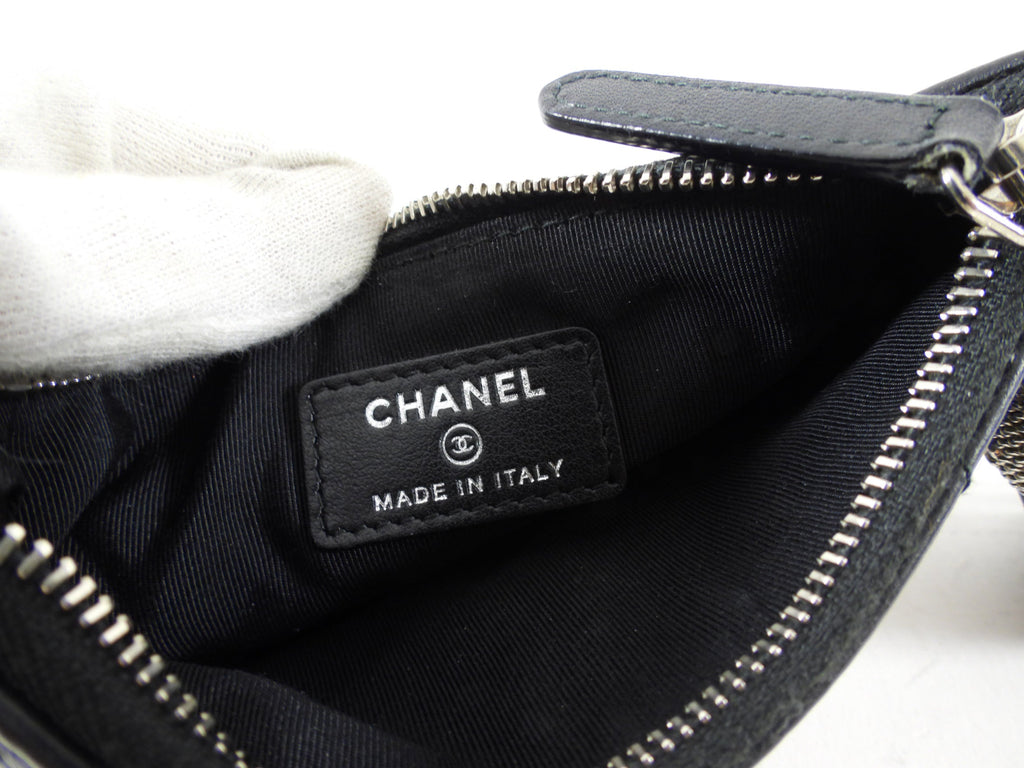 Chanel Black Leather Chevron Tassel Mini Zip Pouch