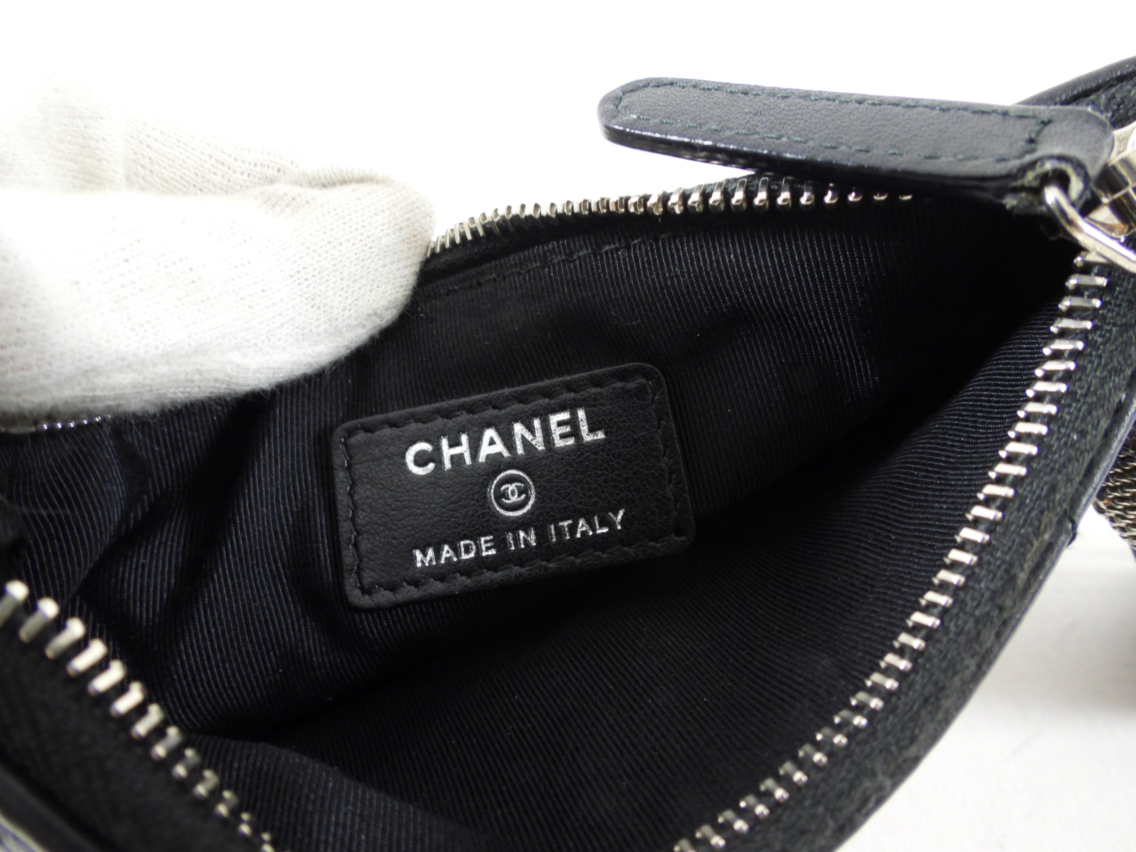 Chanel Black Leather Chevron Tassel Mini Zip Pouch