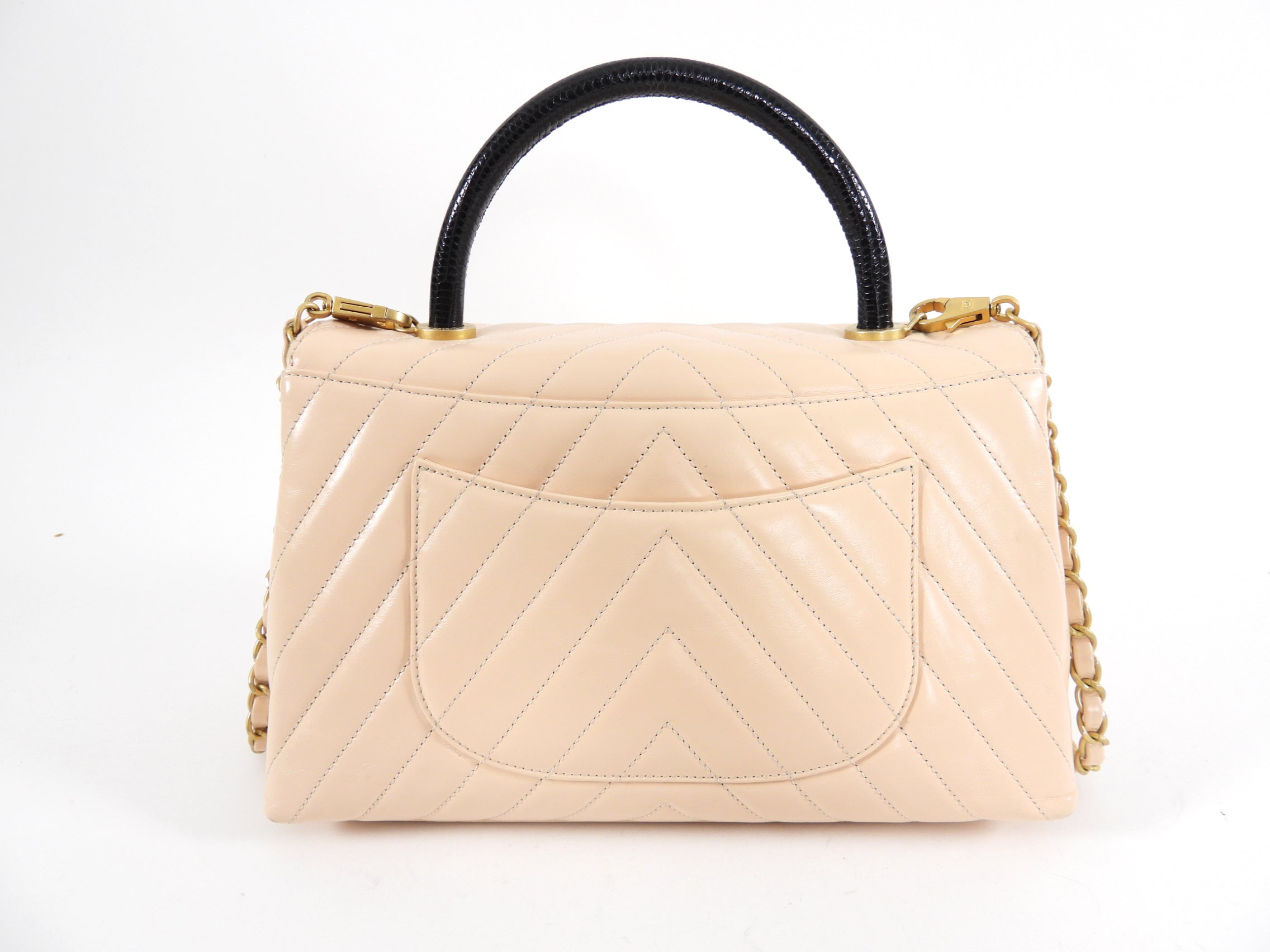 Chanel Light Nude Chevron and Lizard Coco Top Handle Bag