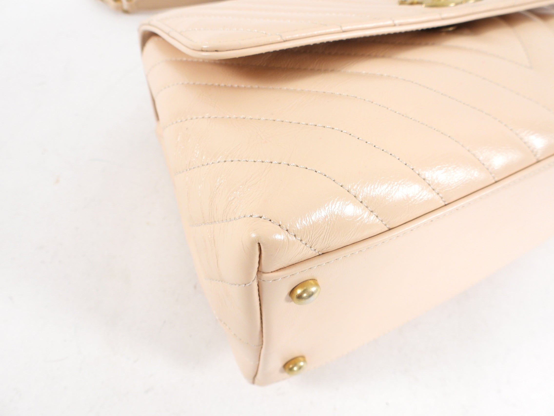 Chanel Nude Chevron Aged Leather and Exotic Top Handle Flap Bag