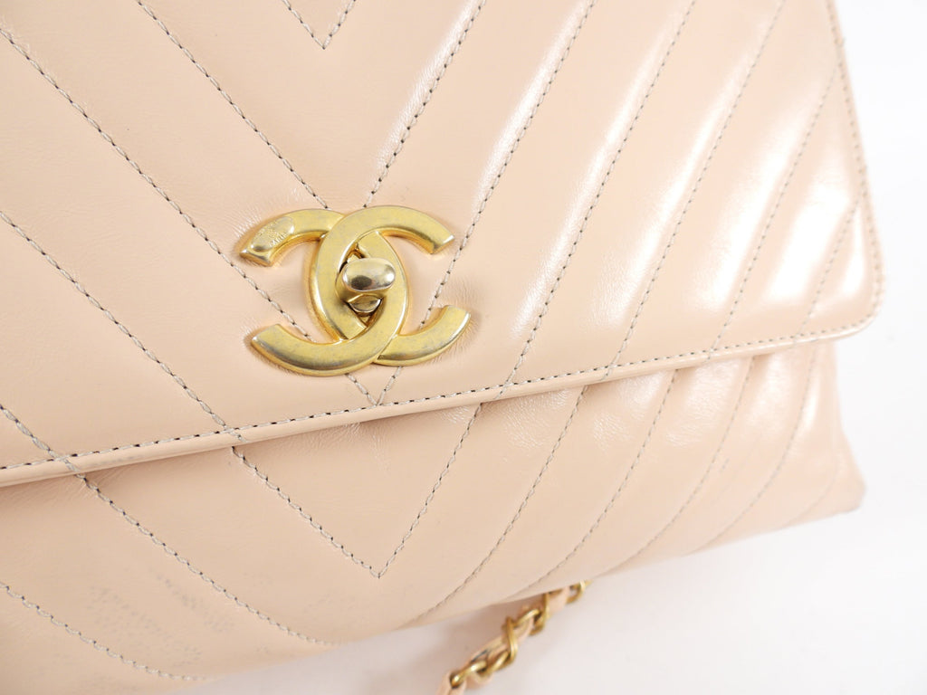 Chanel Light Nude Chevron and Lizard Coco Top Handle Bag