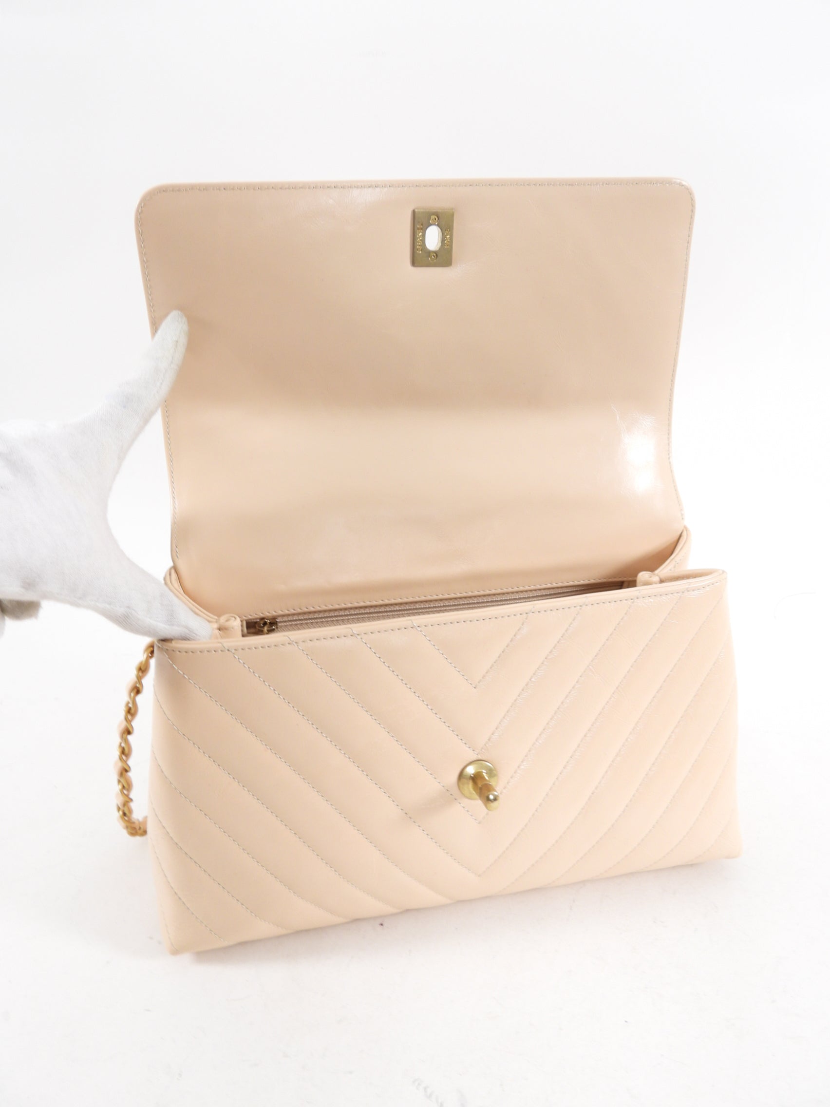 Chanel Nude Chevron Aged Leather and Exotic Top Handle Flap Bag