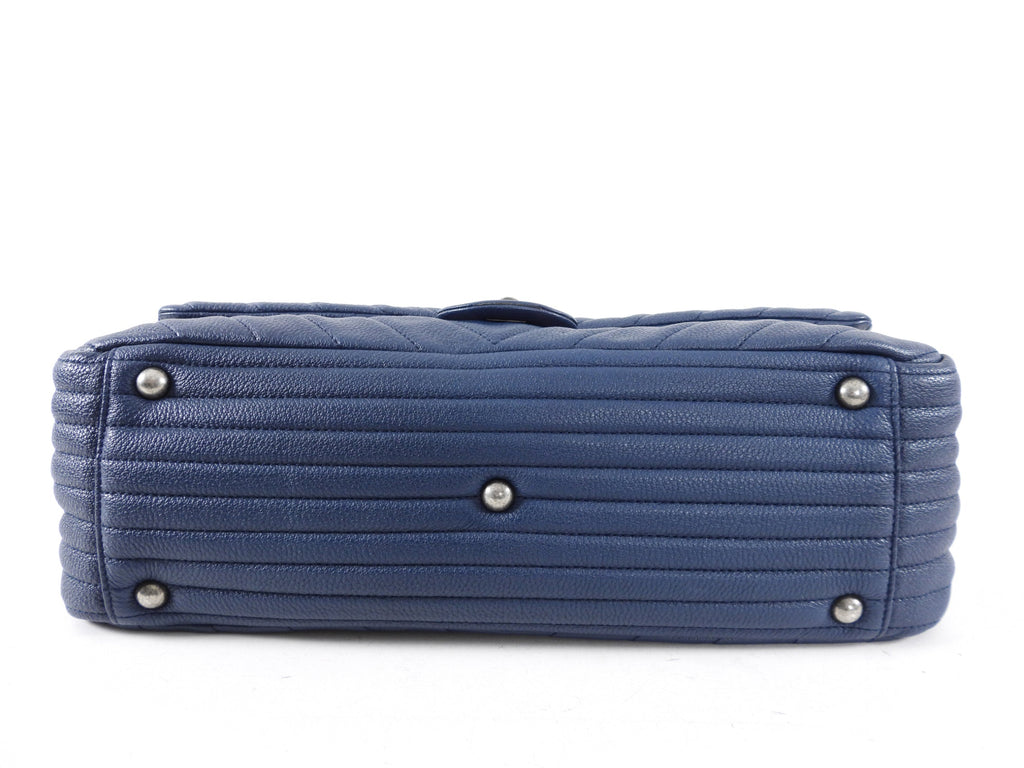 Chanel Navy Blue Chevron Quilted XXL Travel Flap Bag