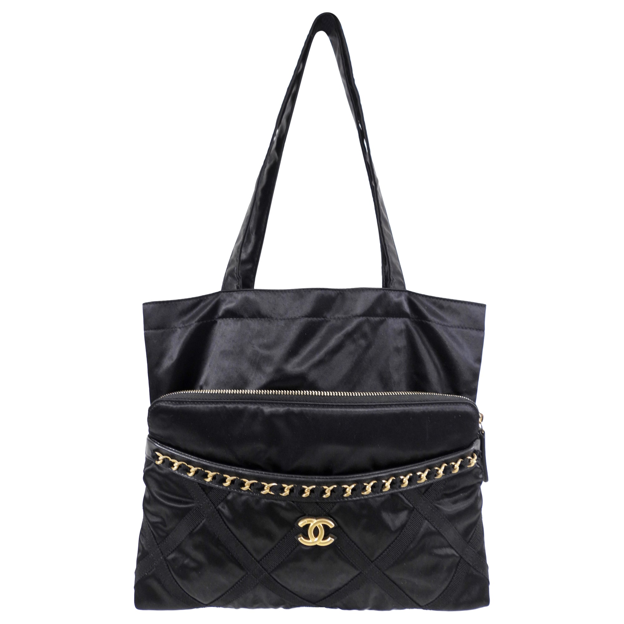 Chanel 21A Medium Satin Trousse Clutch / Convertible Tote Bag