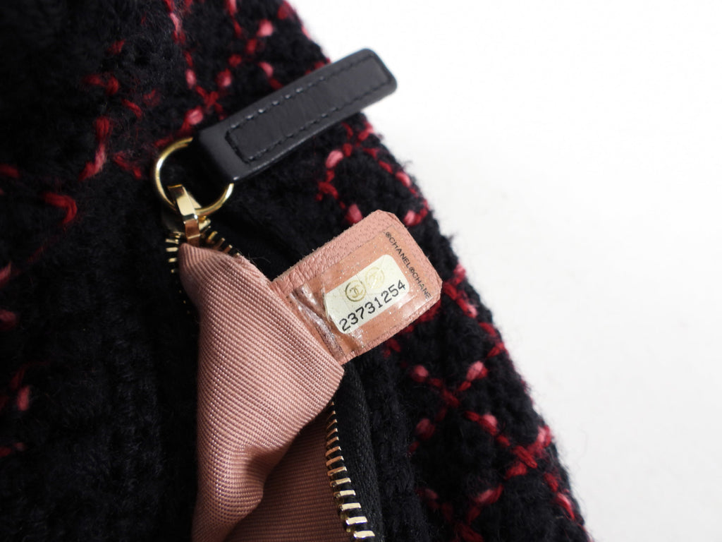 Chanel Black and Red Tweed Small CC Chain Backpack