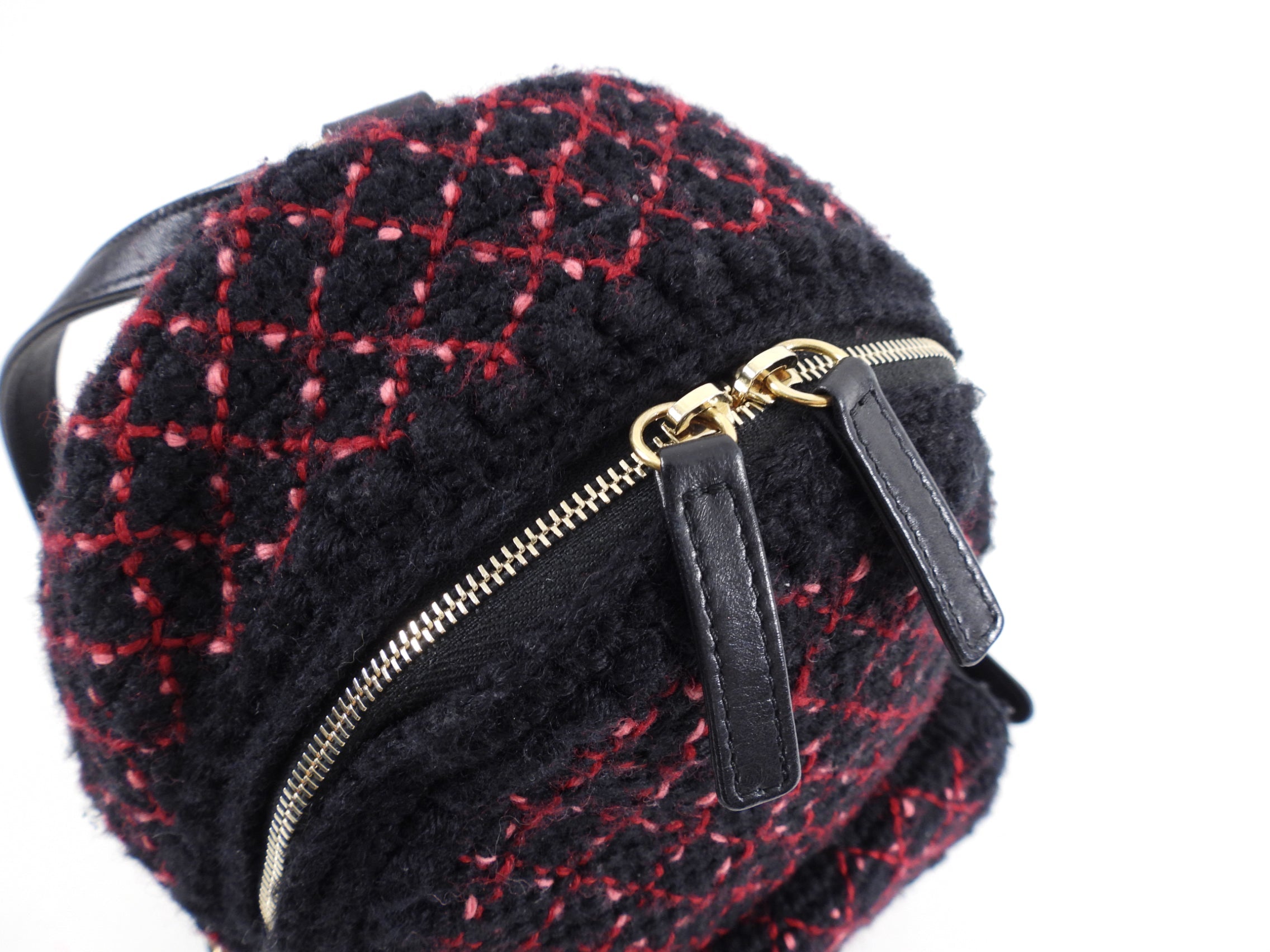 Chanel Black and Red Tweed Small CC Chain Backpack