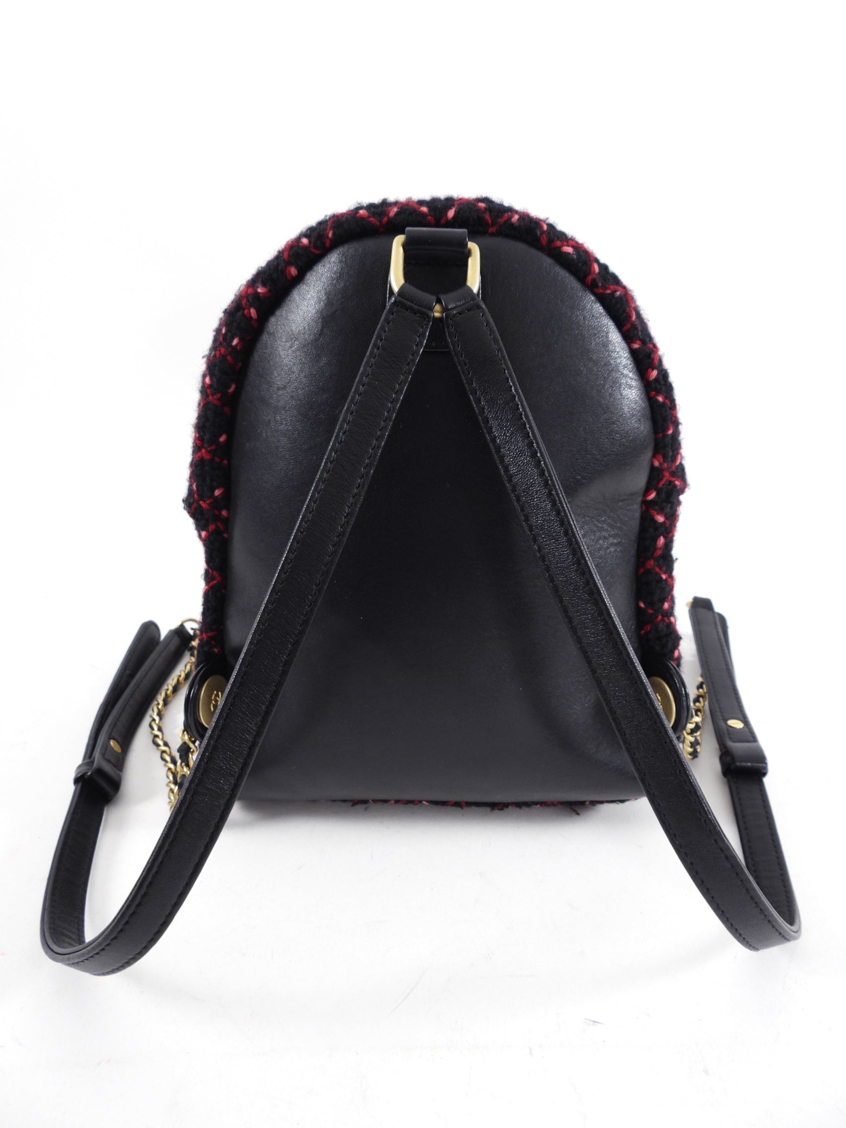 Chanel Black and Red Tweed Small CC Chain Backpack