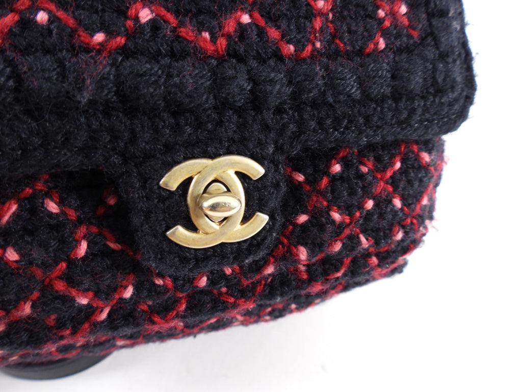 Chanel Black and Red Tweed Small CC Chain Backpack