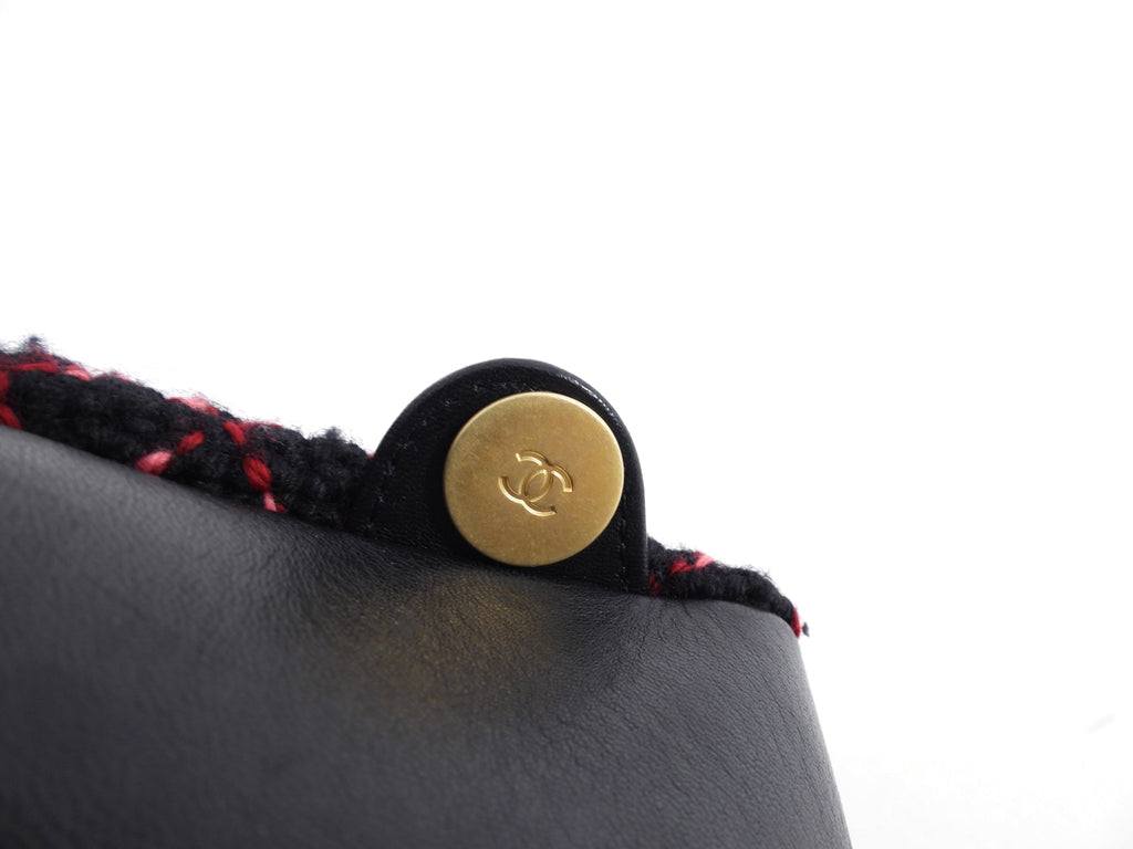 Chanel Black and Red Tweed Small CC Chain Backpack