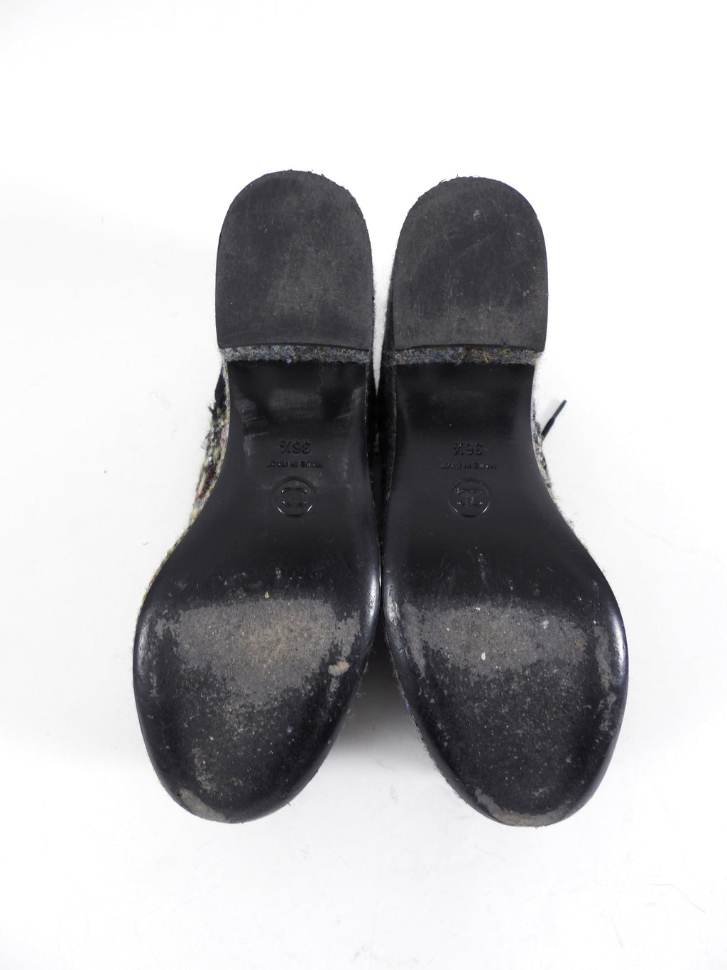 Chanel 2015 Black Multi Tweed Platform Shoes - 36.5