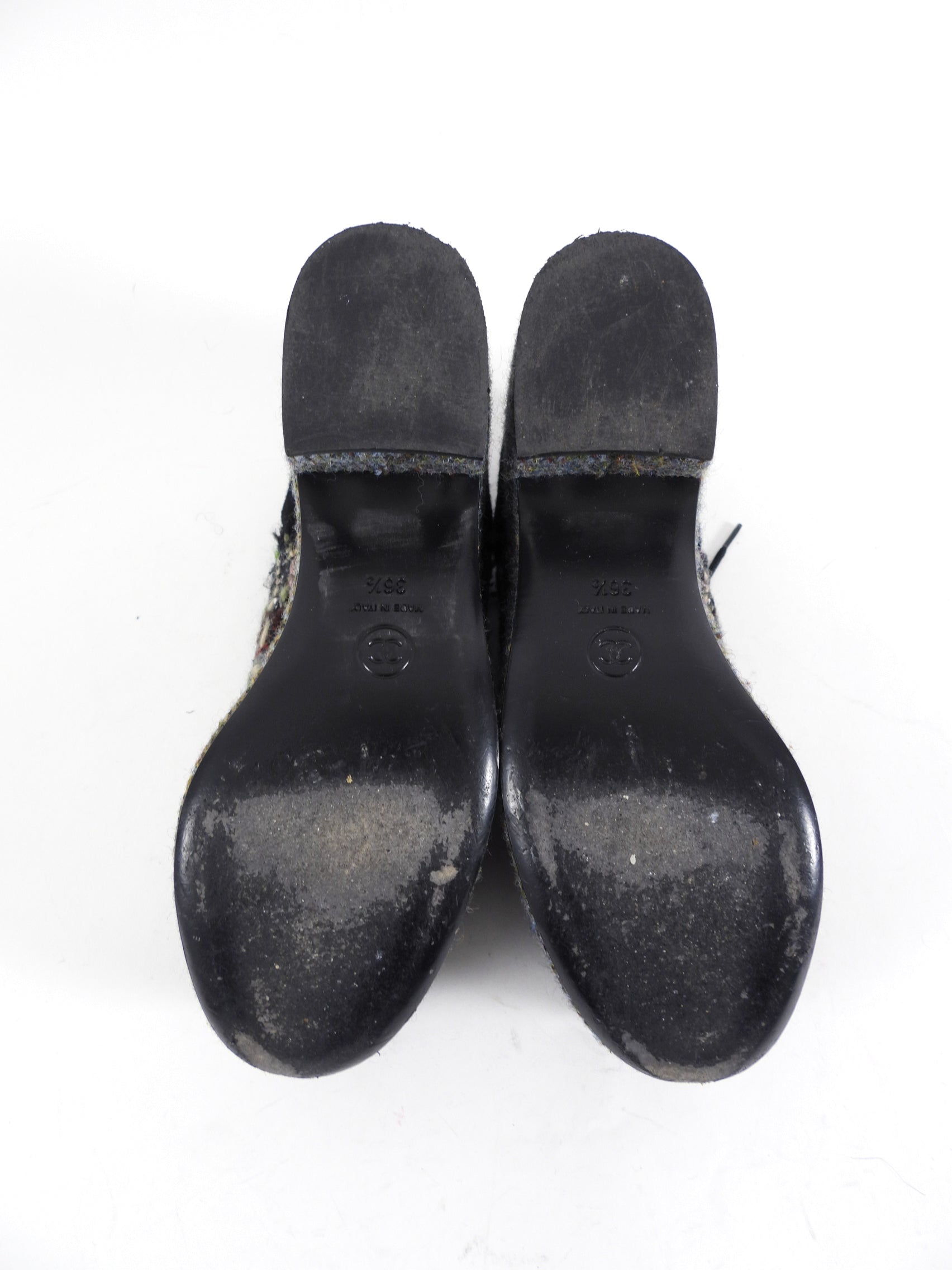 Chanel 2015 Black Multi Tweed Platform Shoes - 36.5