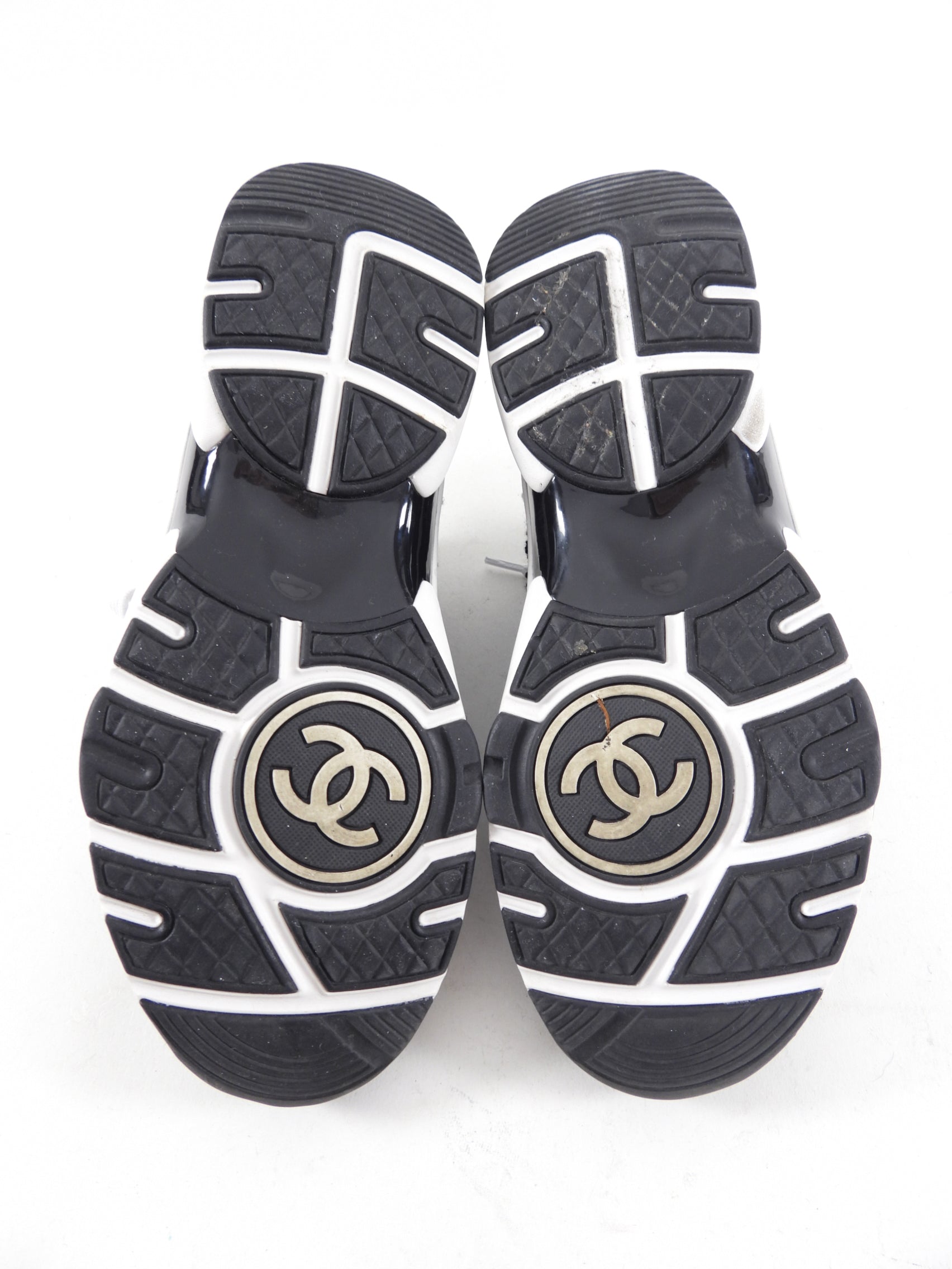 Chanel Black and White CC Tweed Trainer Sneakers - 36.5 / 6.5
