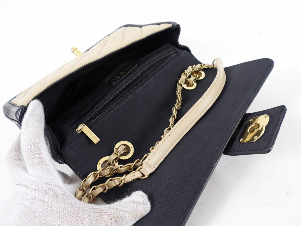 Chanel Black and Beige Medium Two Tone Elegant Flap Bag