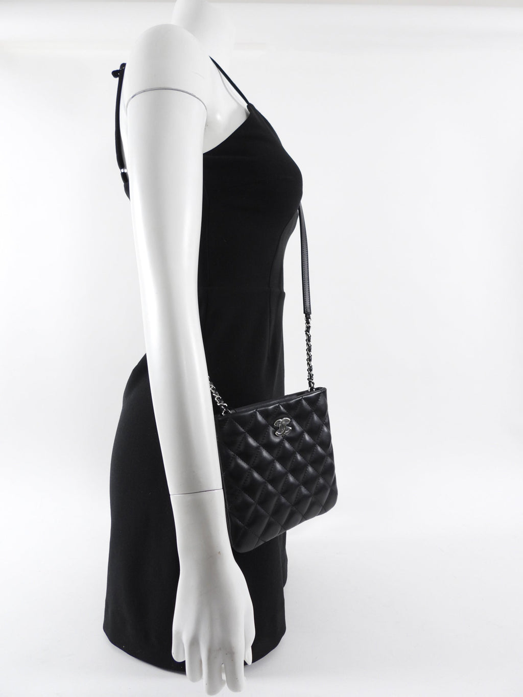 Chanel Uniform Black Quilt Leather Crossbody Flat Pouch Bag