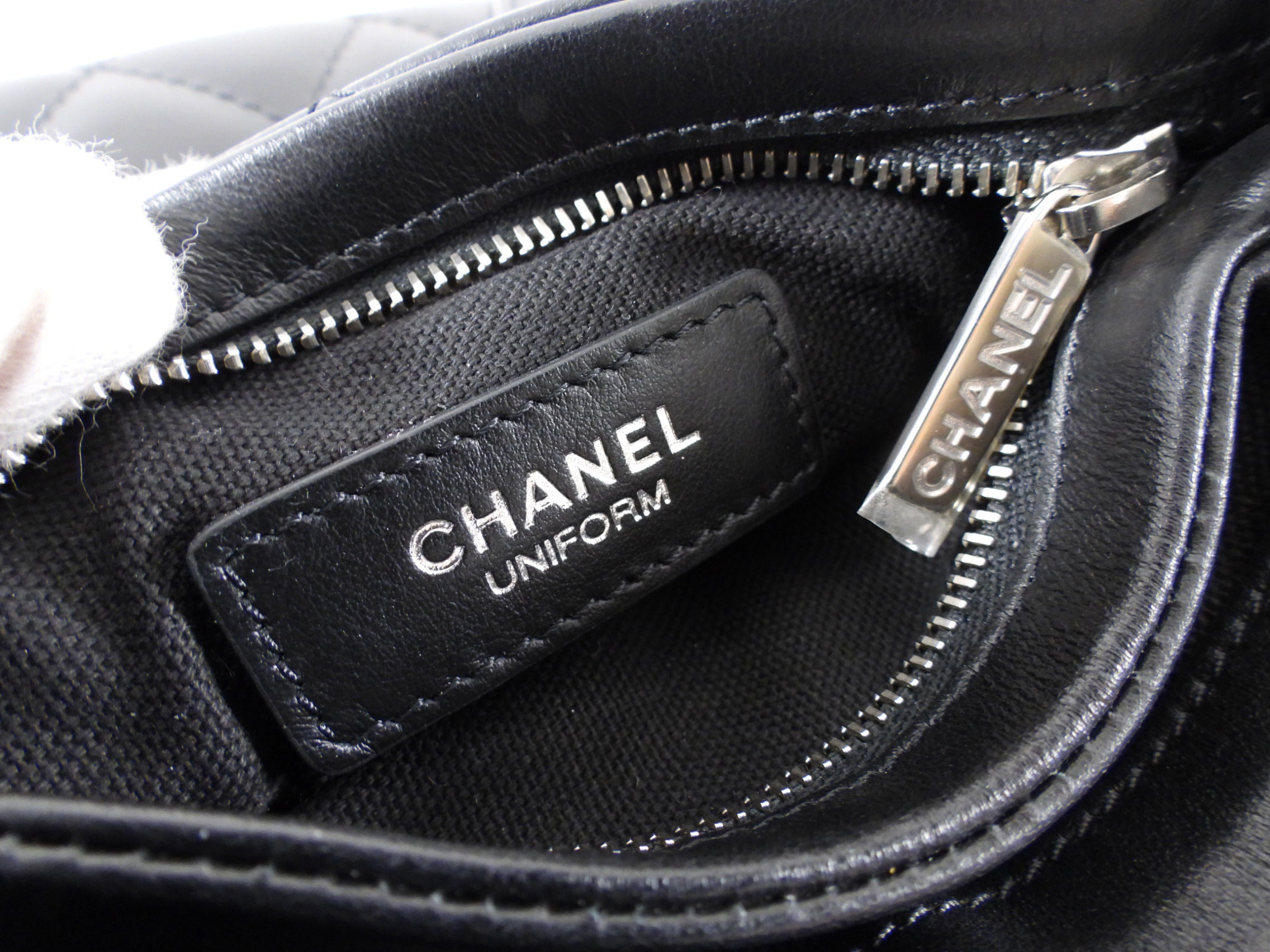 Chanel Uniform Black Quilt Leather Crossbody Flat Pouch Bag