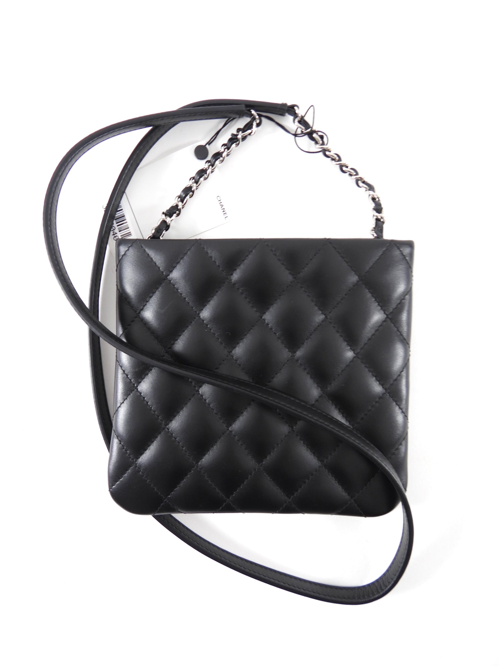 Chanel Uniform Black Quilt Leather Crossbody Flat Pouch Bag