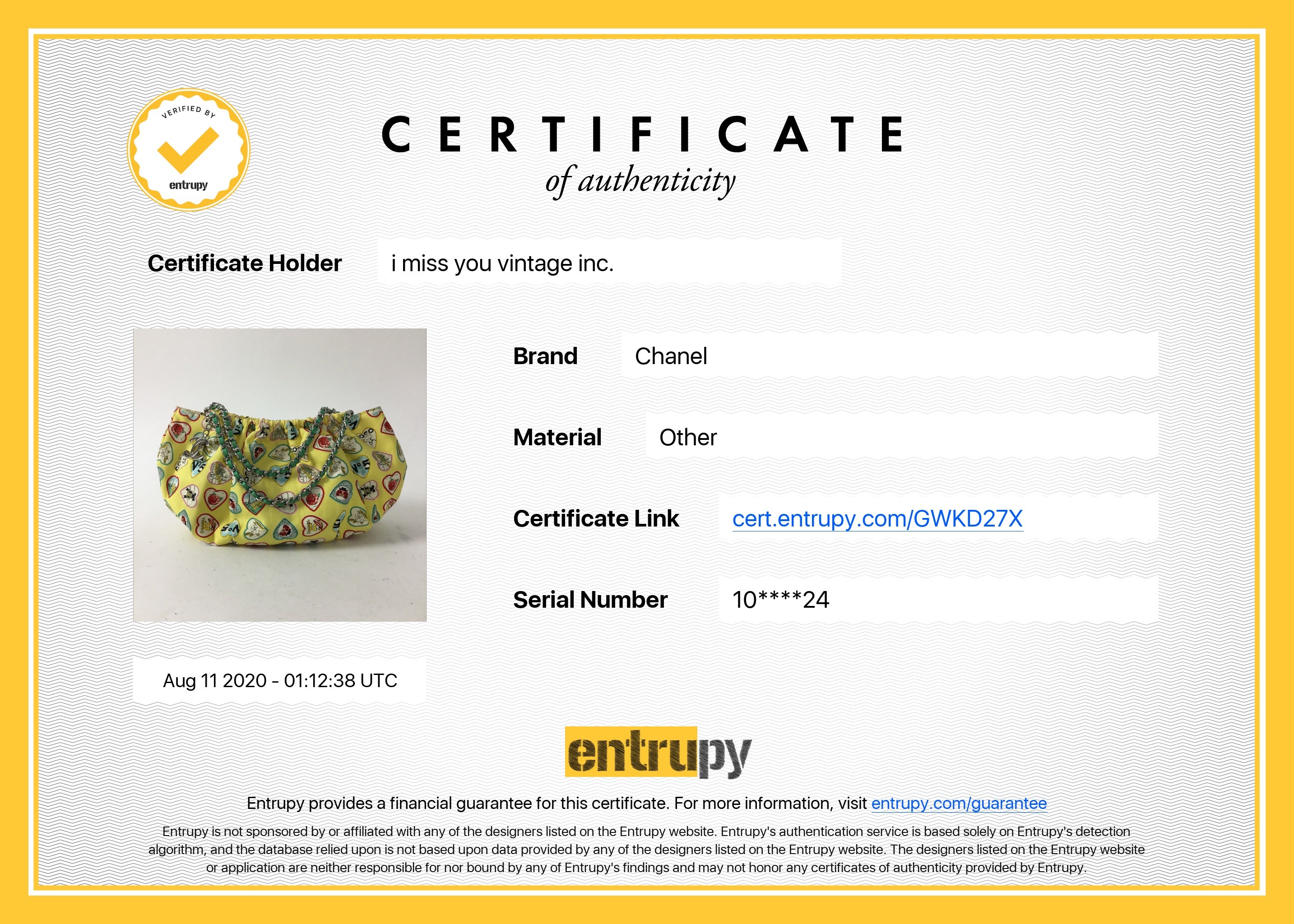 Chanel Yellow Canvas Heart Valentine Small Pochette Bag