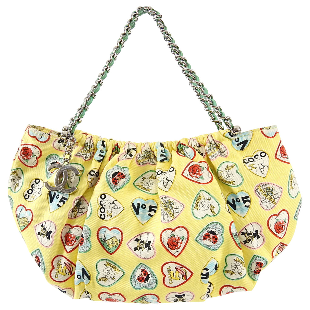 Chanel Yellow Canvas Heart Valentine Small Pochette Bag