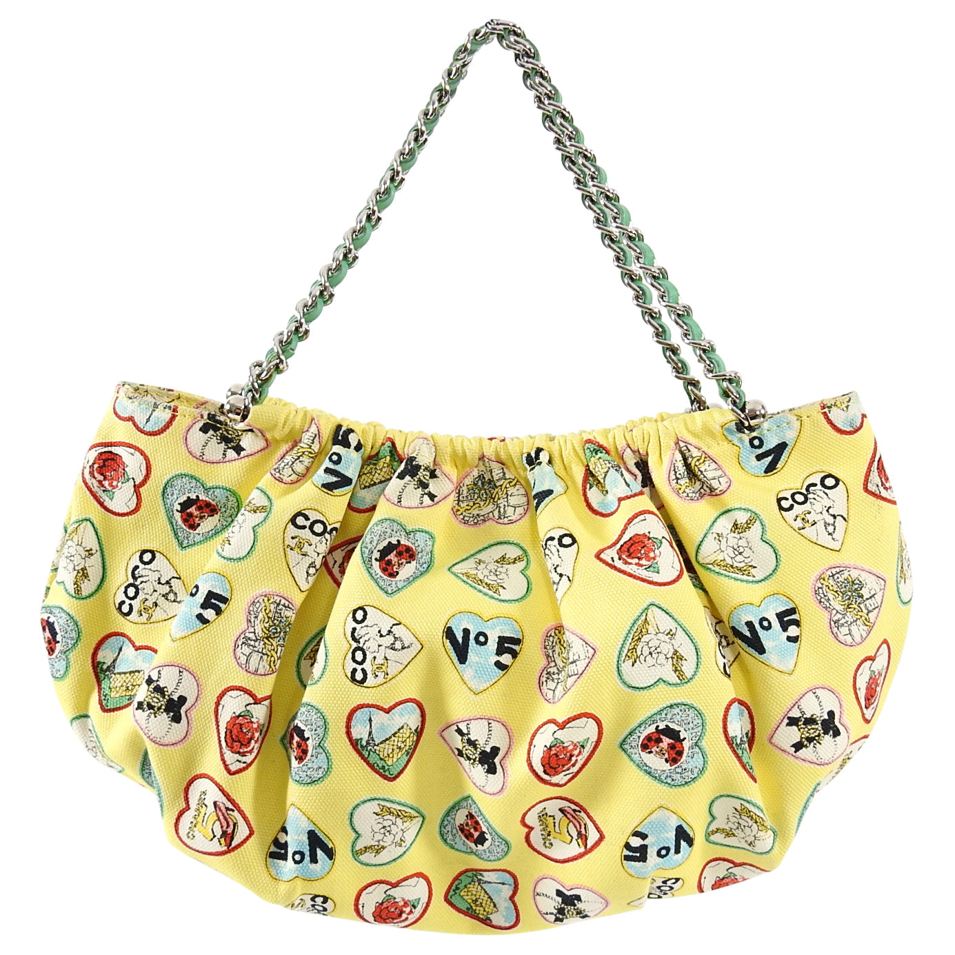 Chanel Yellow Canvas Heart Valentine Small Pochette Bag