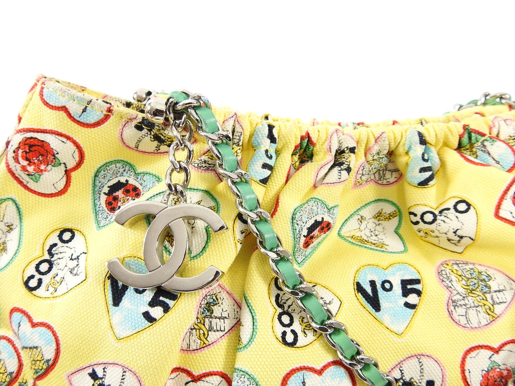 Chanel Yellow Canvas Heart Valentine Small Pochette Bag