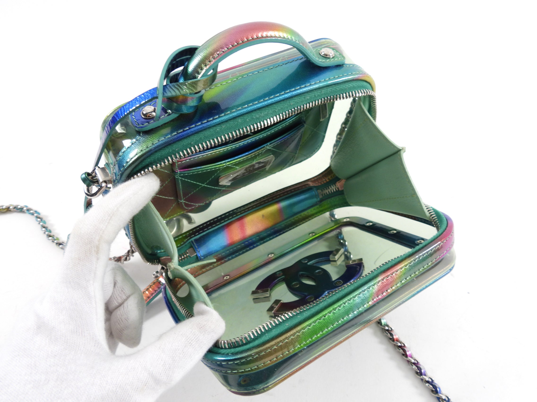 Chanel 20C Iridescent Rainbow Filigree Clear PVC CC Vanity Case
