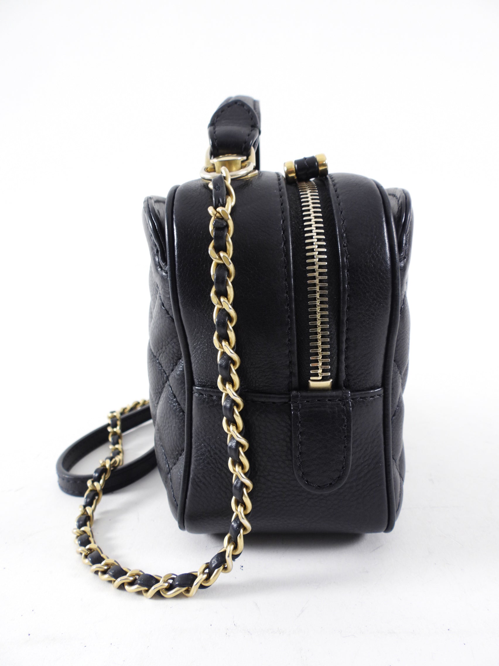 Chanel Black Lambskin Leather Extra Pocket Vanity Chain Bag