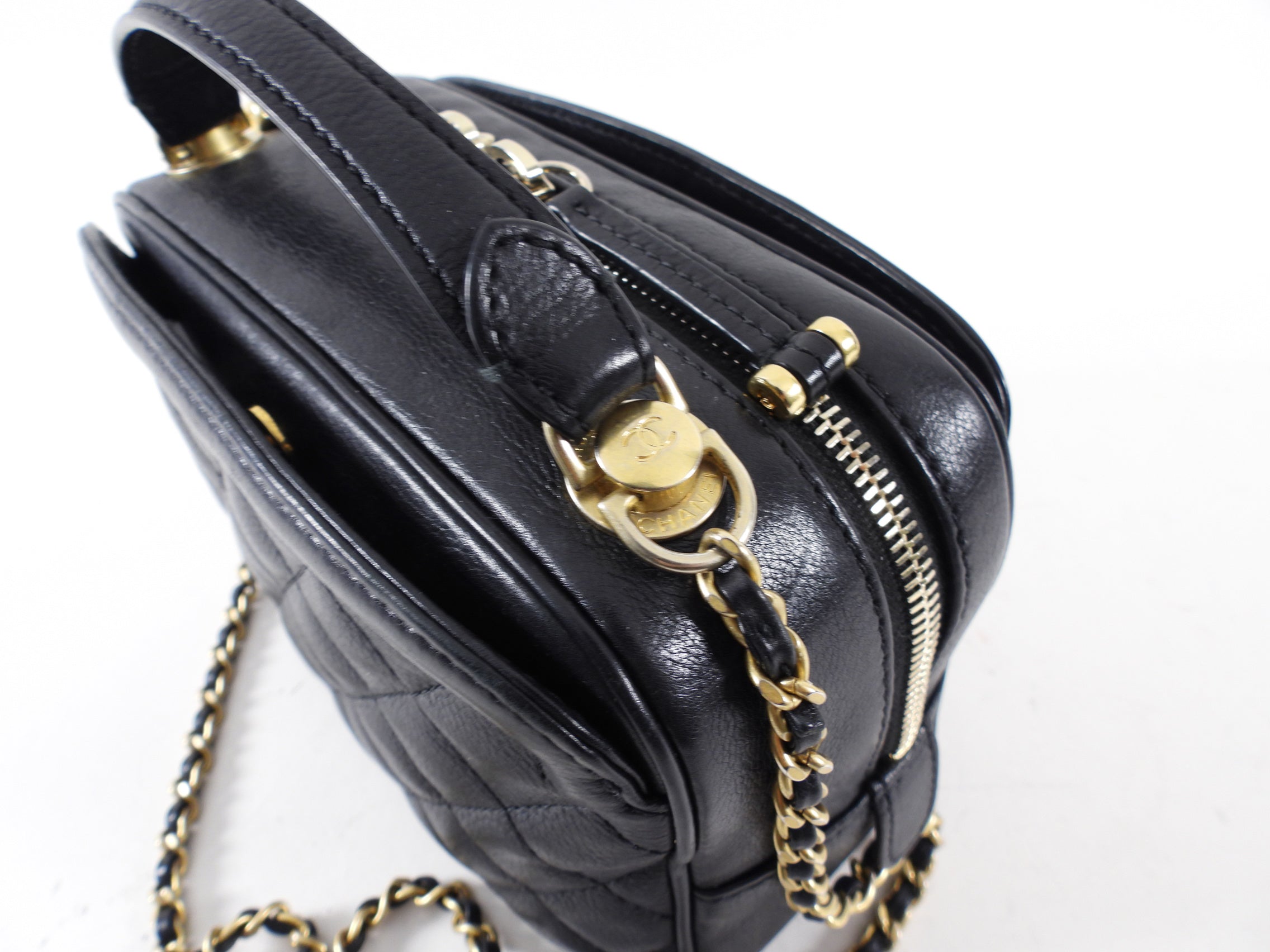 Chanel Black Lambskin Leather Extra Pocket Vanity Chain Bag