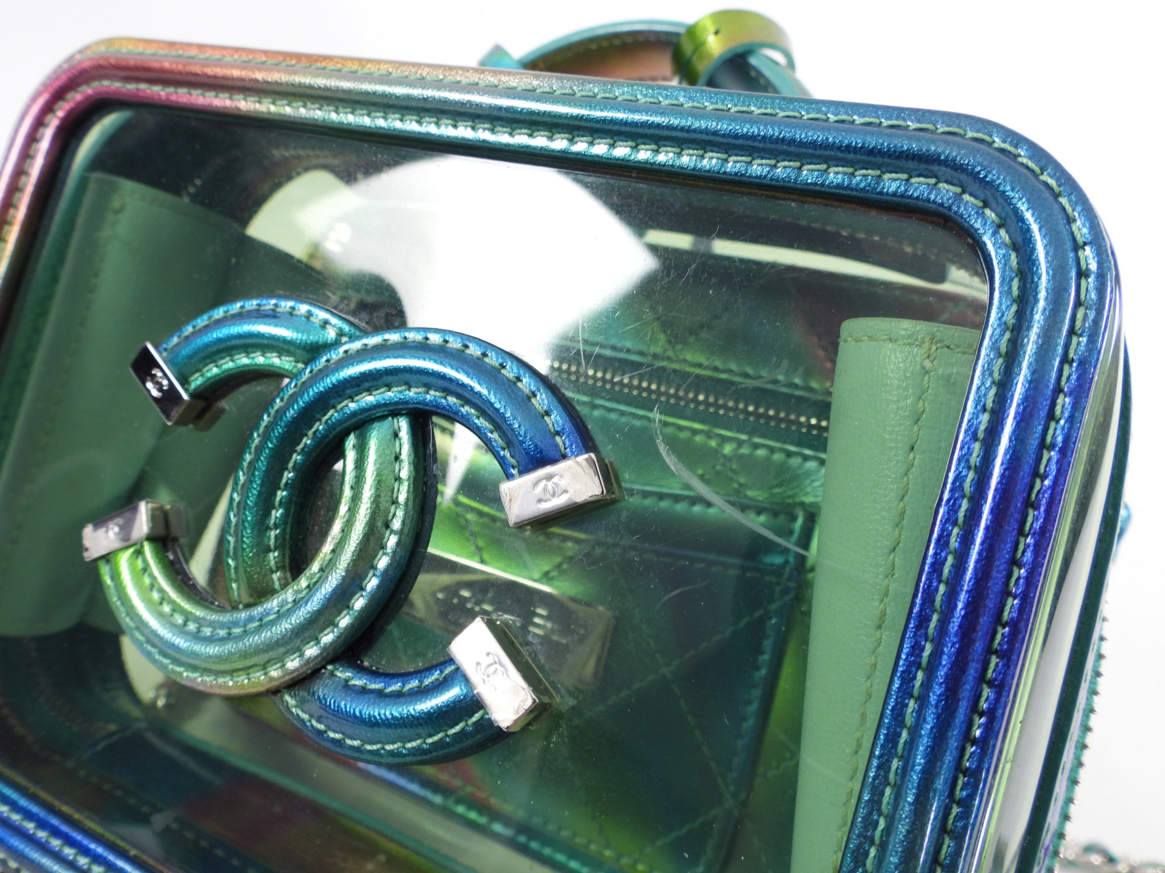 Chanel 20C Iridescent Rainbow Filigree Clear PVC CC Vanity Case