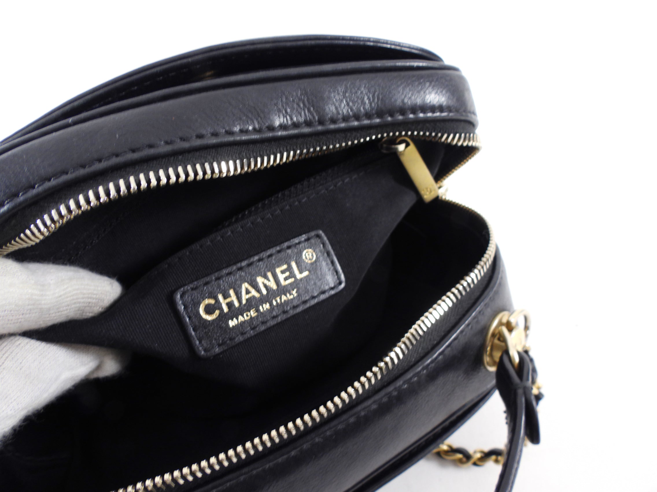 Chanel Black Lambskin Leather Extra Pocket Vanity Chain Bag