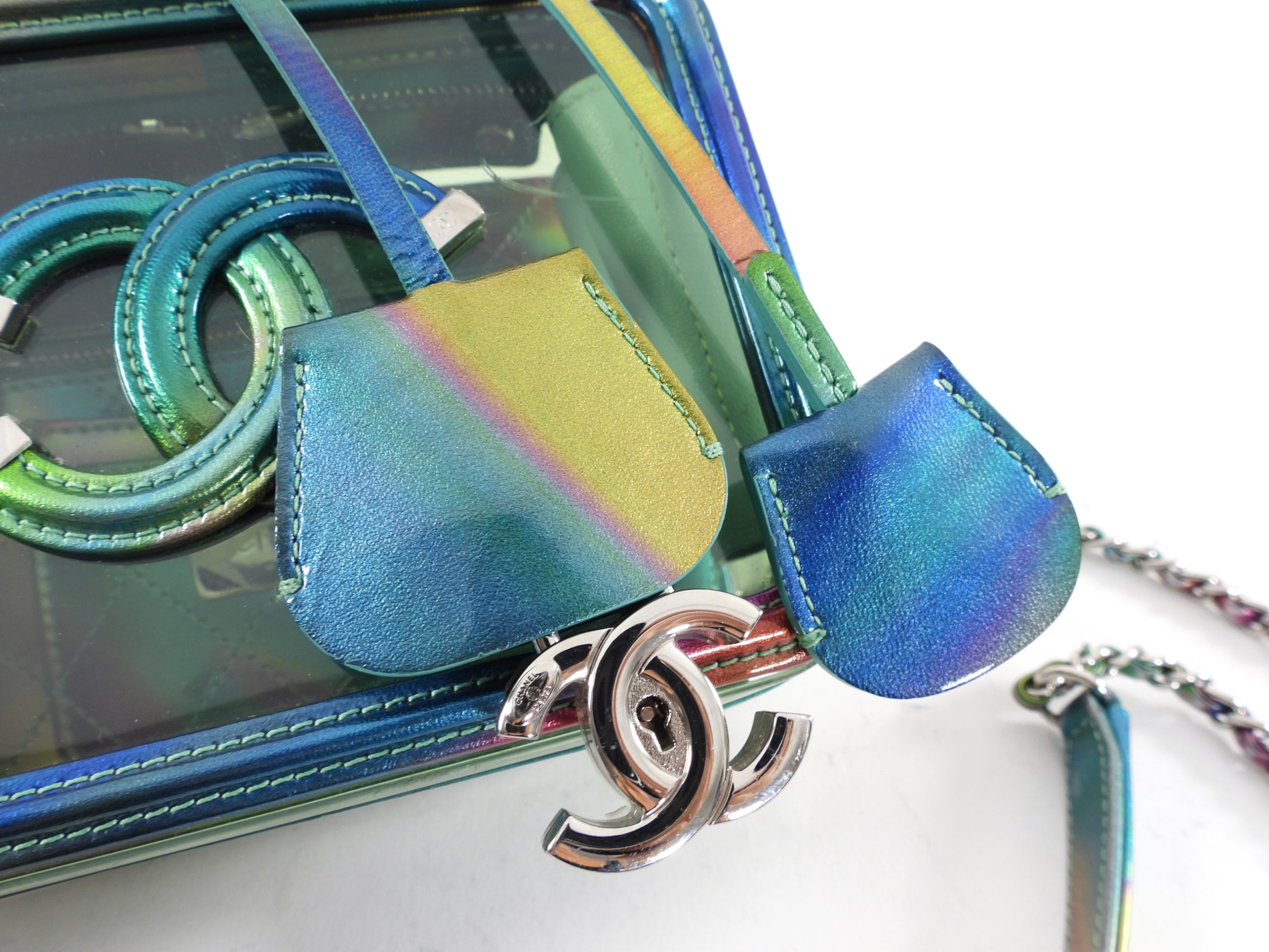 Chanel 20C Iridescent Rainbow Filigree Clear PVC CC Vanity Case