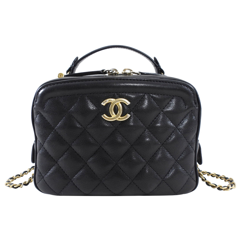 Chanel Black Lambskin Leather Extra Pocket Vanity Chain Bag