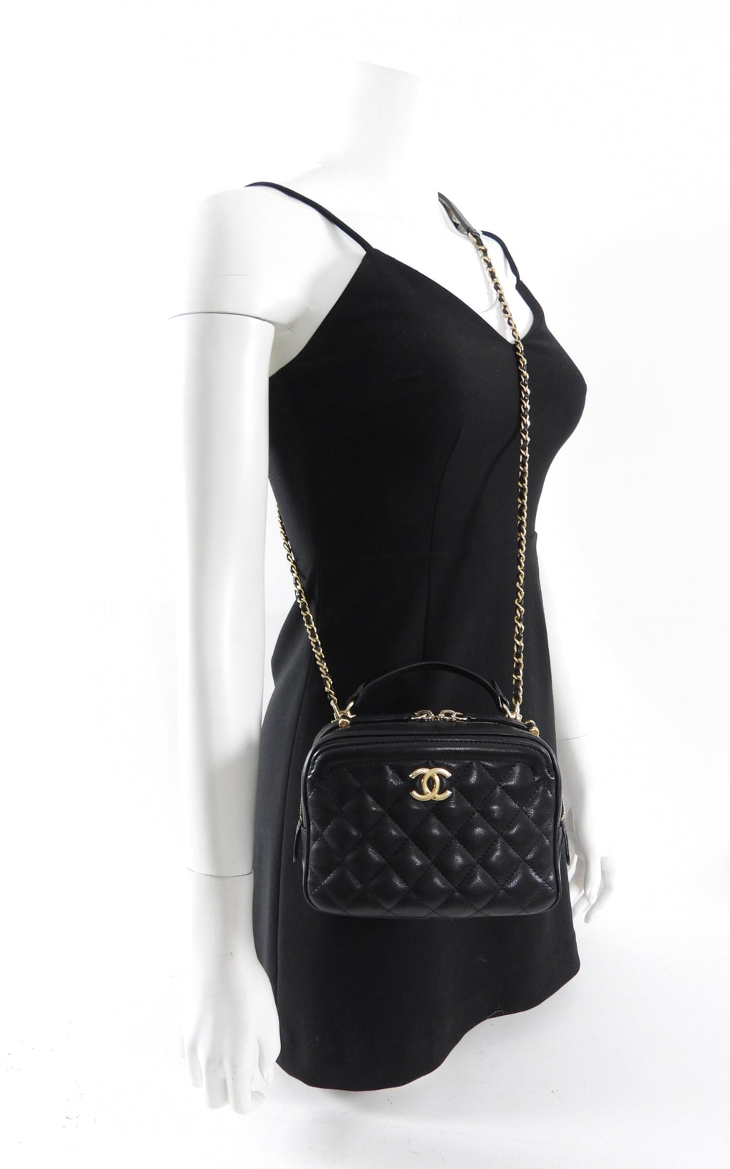 Chanel Black Lambskin Leather Extra Pocket Vanity Chain Bag