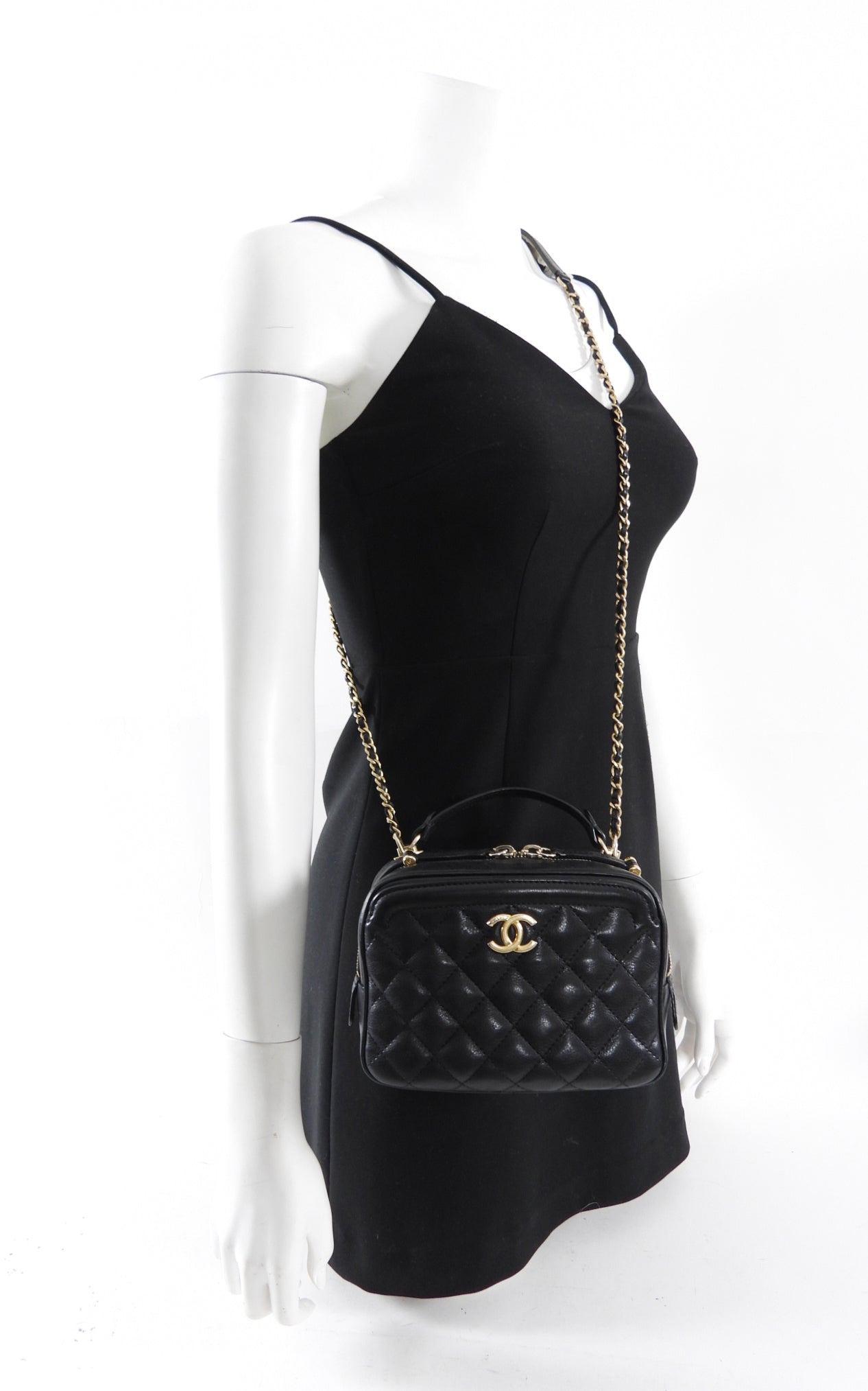 Chanel Black Lambskin Leather Extra Pocket Vanity Chain Bag
