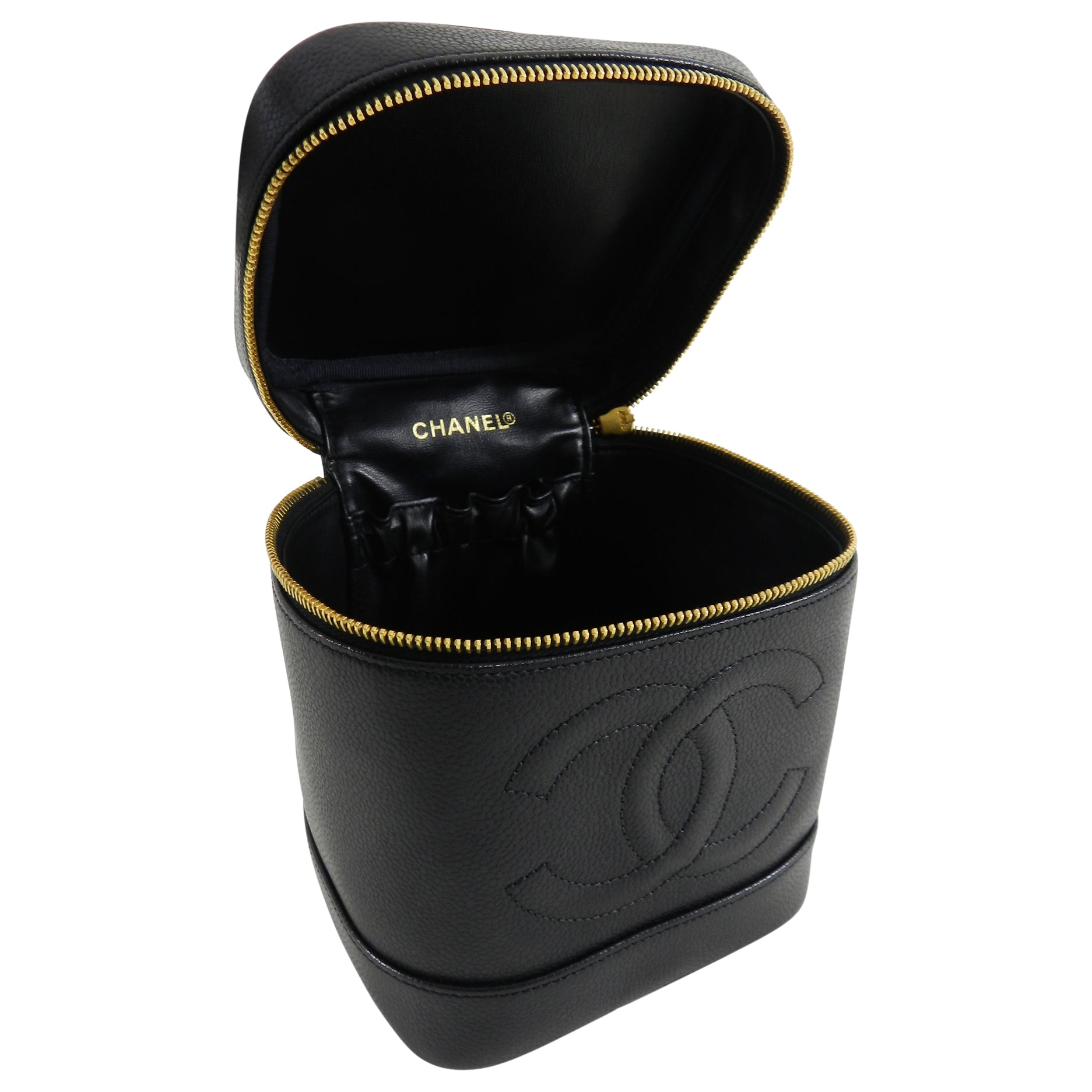 Chanel Vintage 1994 Caviar Leather CC Logo Vanity Travel Case Bag