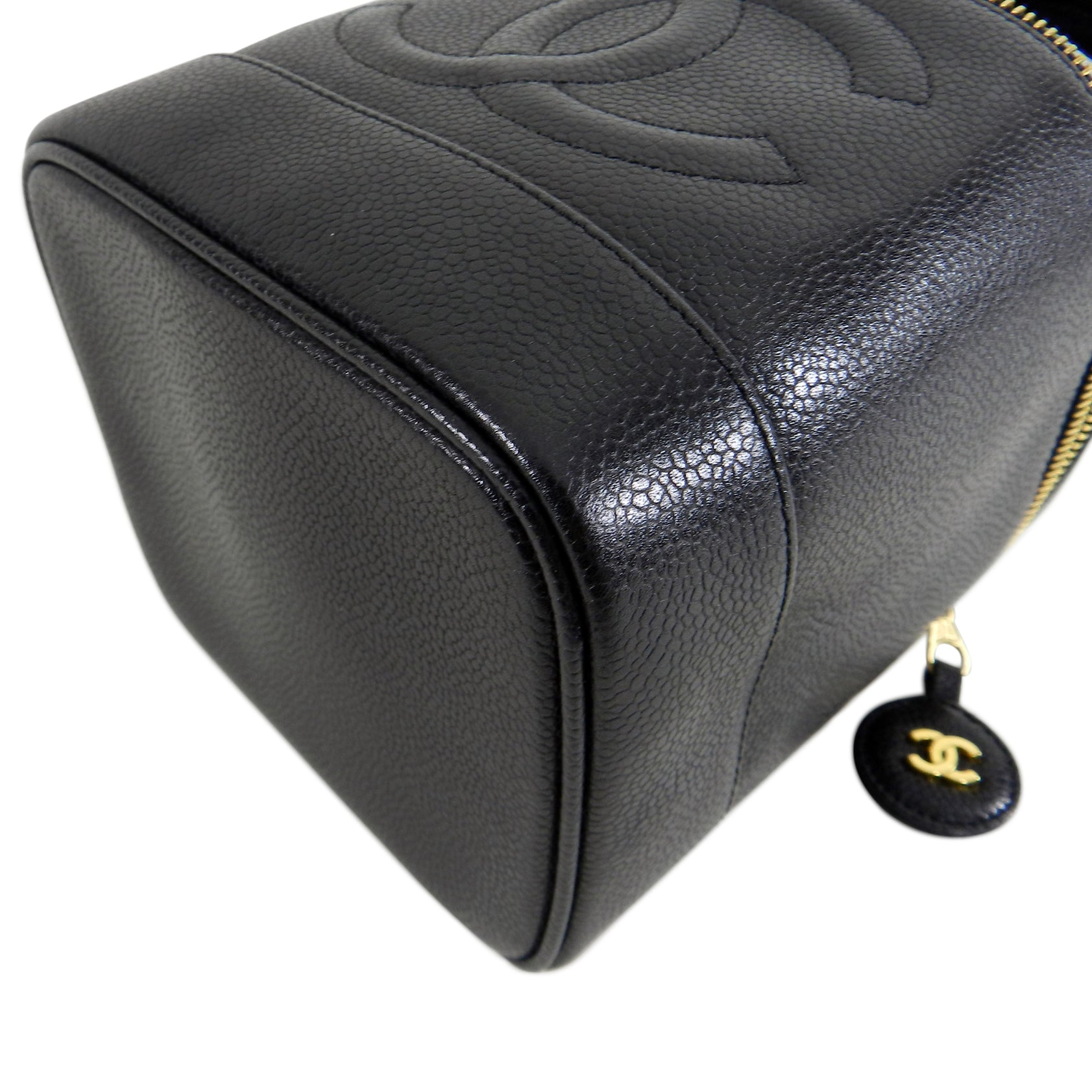Chanel Vintage 1994 Caviar Leather CC Logo Vanity Travel Case Bag