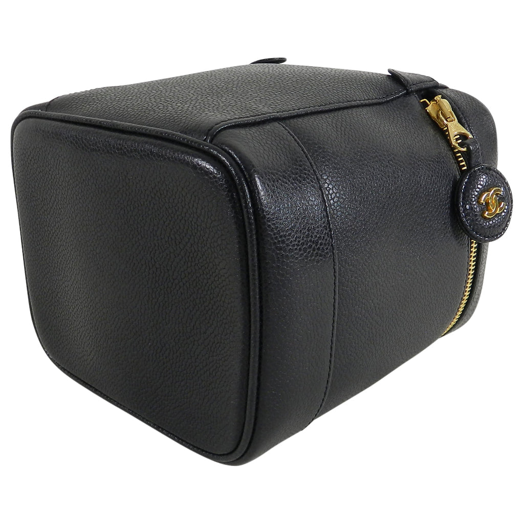 Chanel Vintage 1994 Caviar Leather CC Logo Vanity Travel Case Bag