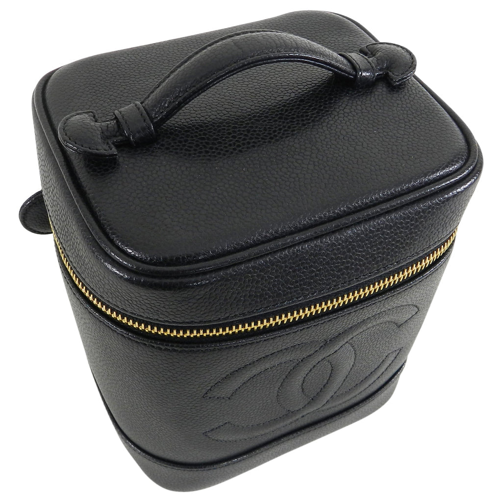 Chanel Vintage 1994 Caviar Leather CC Logo Vanity Travel Case Bag