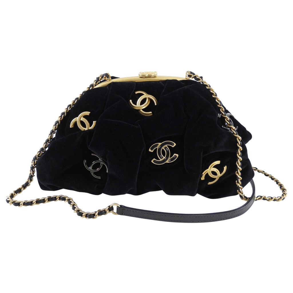 Chanel Black Velvet CC Shoulder Bag / Pouch
