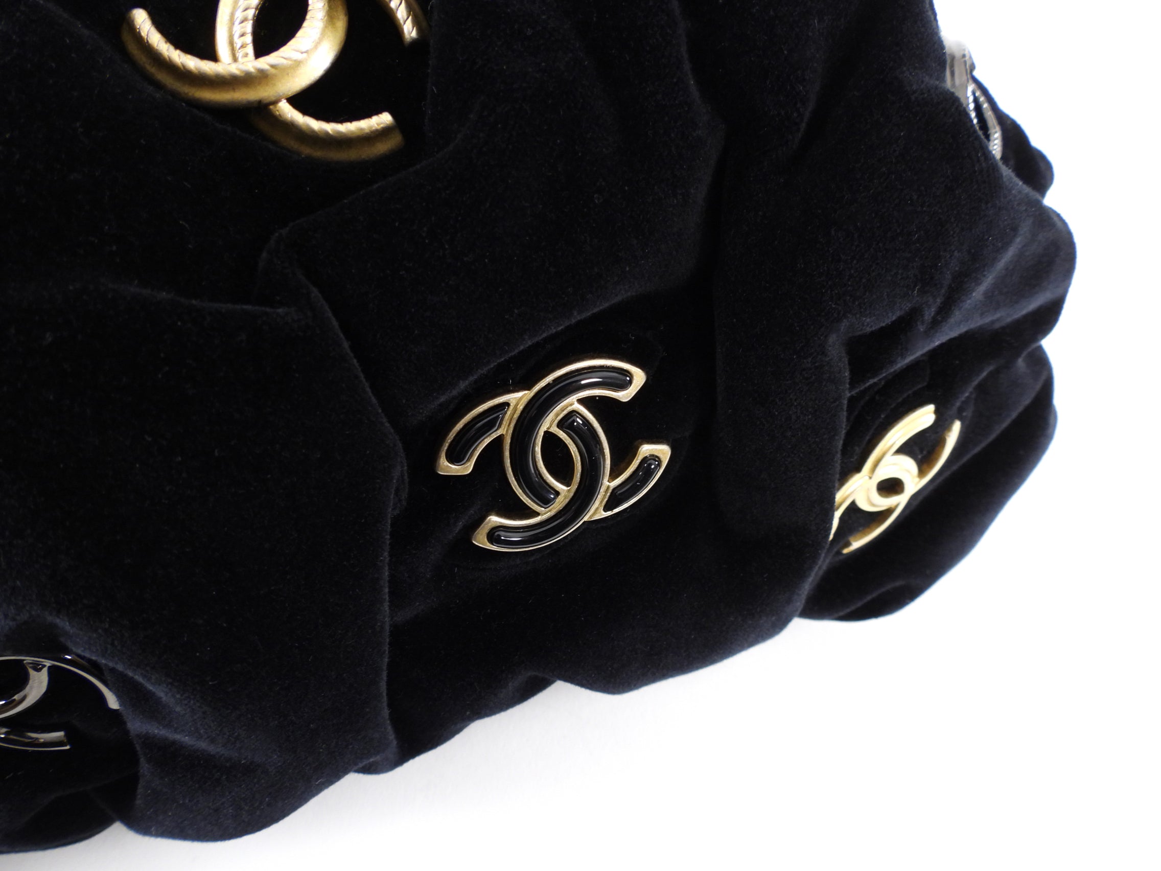 Chanel Black Velvet CC Shoulder Bag / Pouch