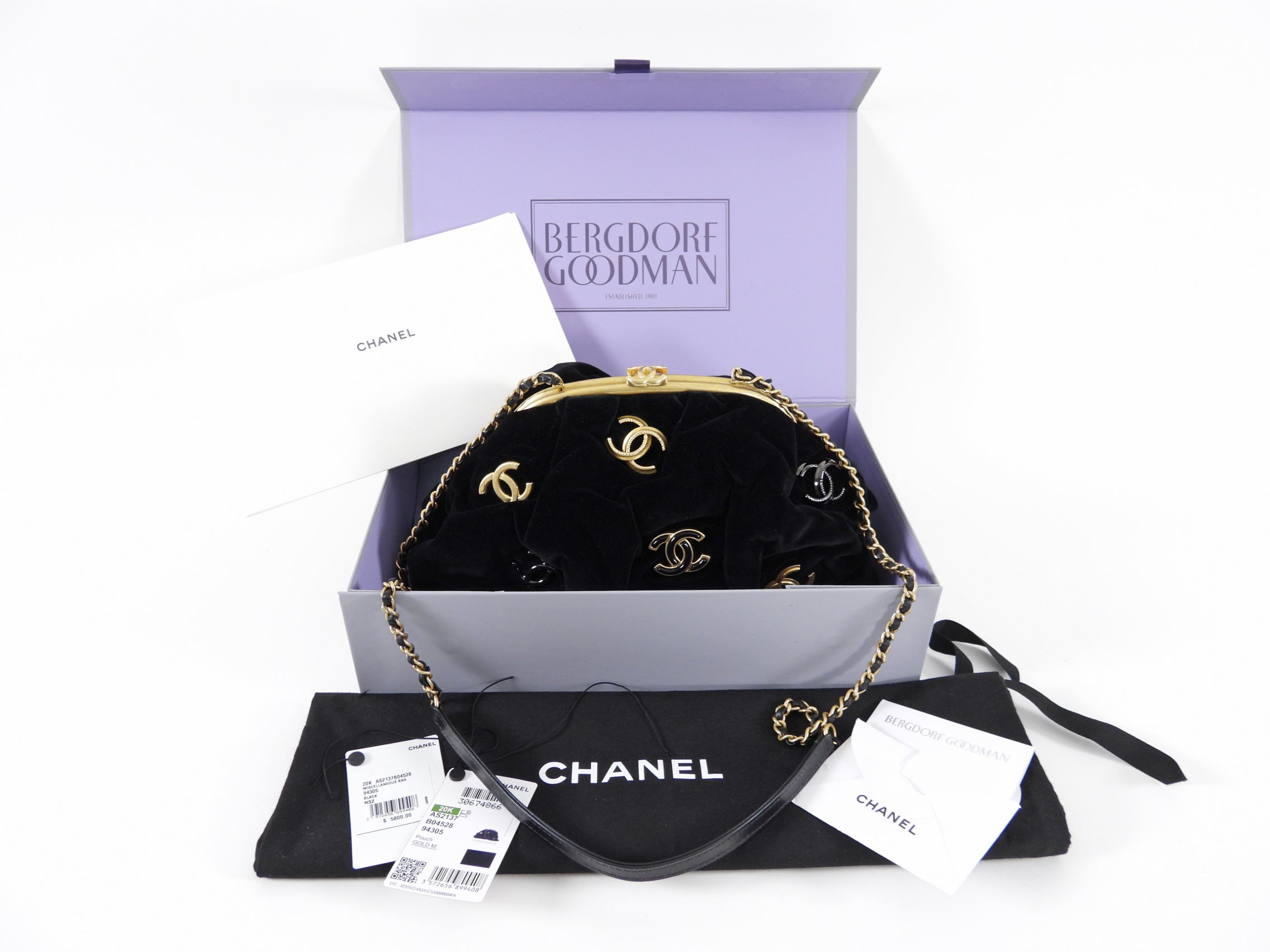 Chanel Black Velvet CC Shoulder Bag / Pouch
