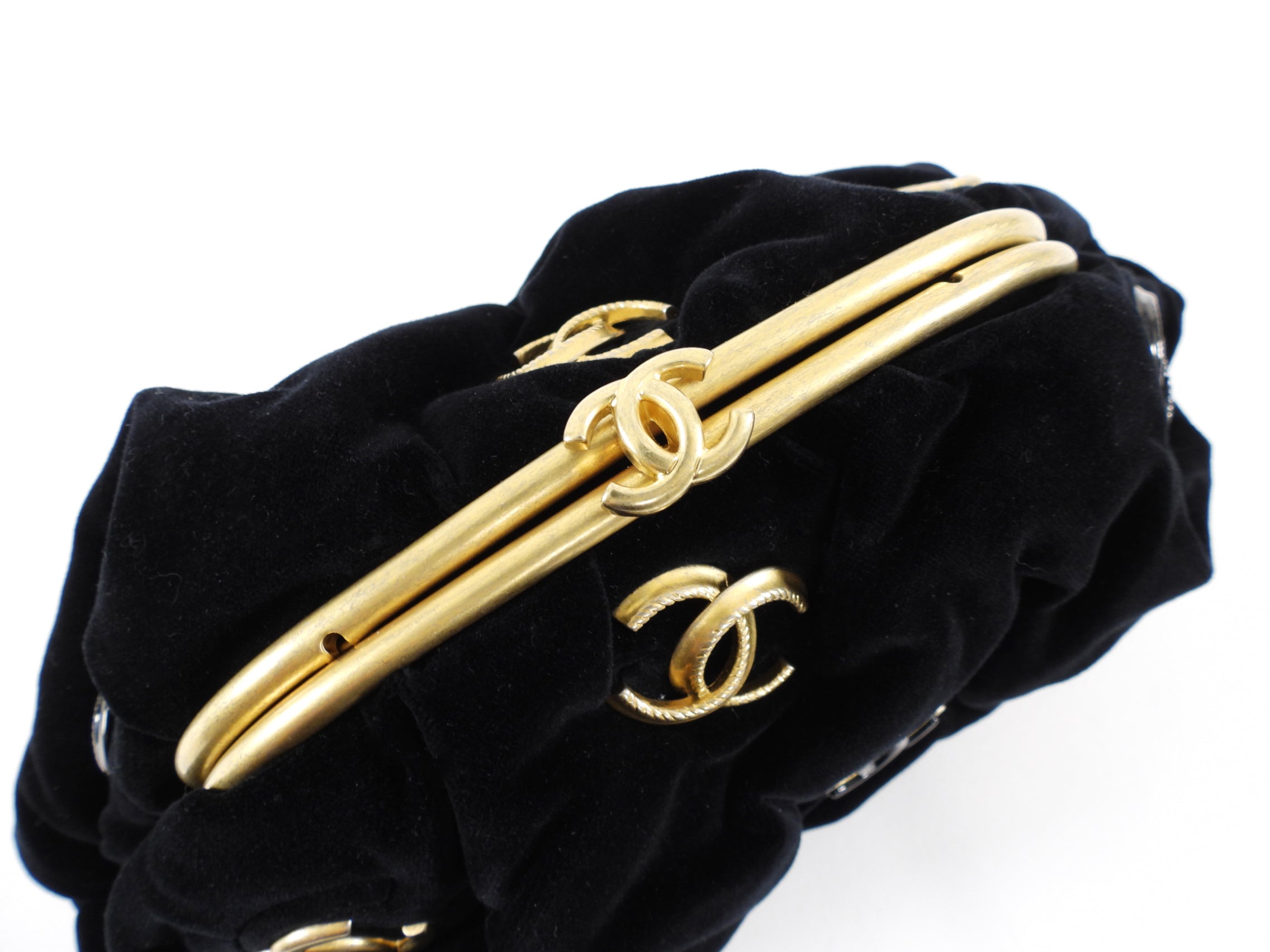 Chanel Black Velvet CC Shoulder Bag / Pouch