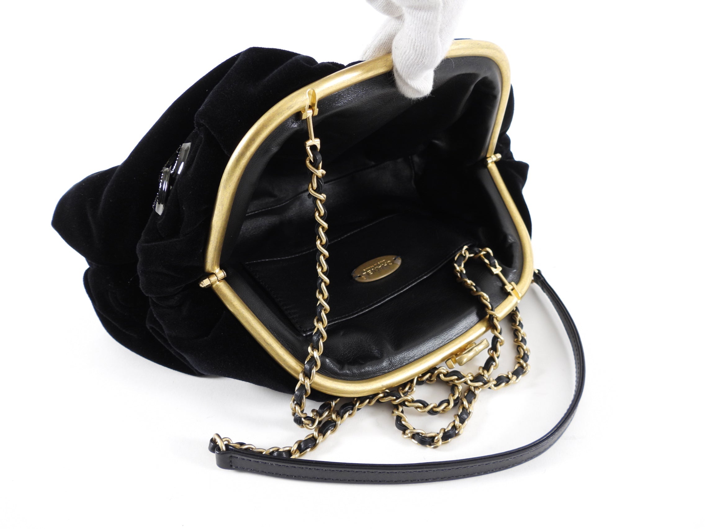 Chanel Black Velvet CC Shoulder Bag / Pouch