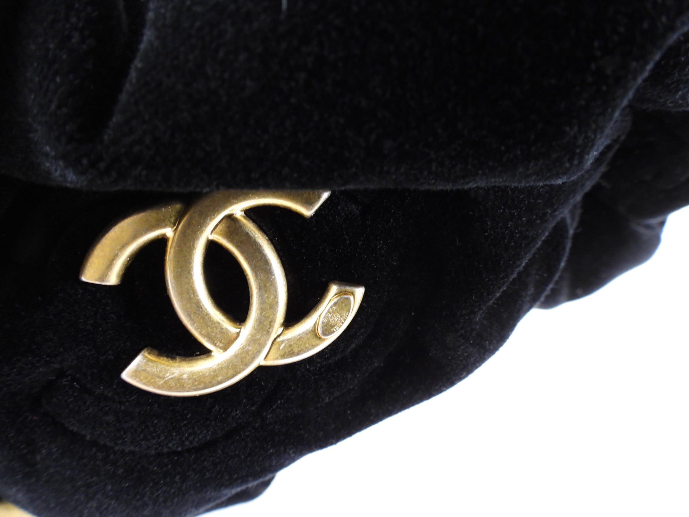Chanel Black Velvet CC Shoulder Bag / Pouch