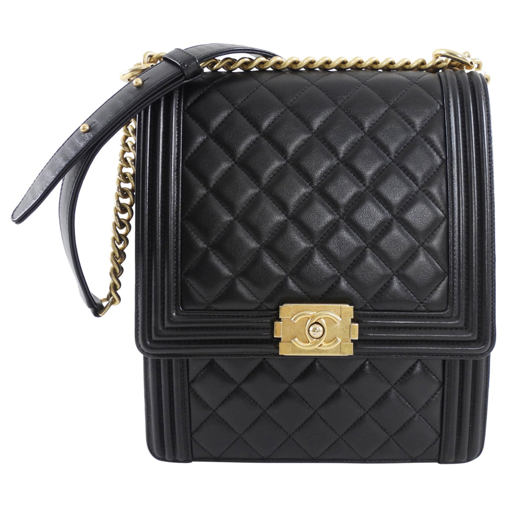 Chanel Black Leather Boy North South Vertical Bag