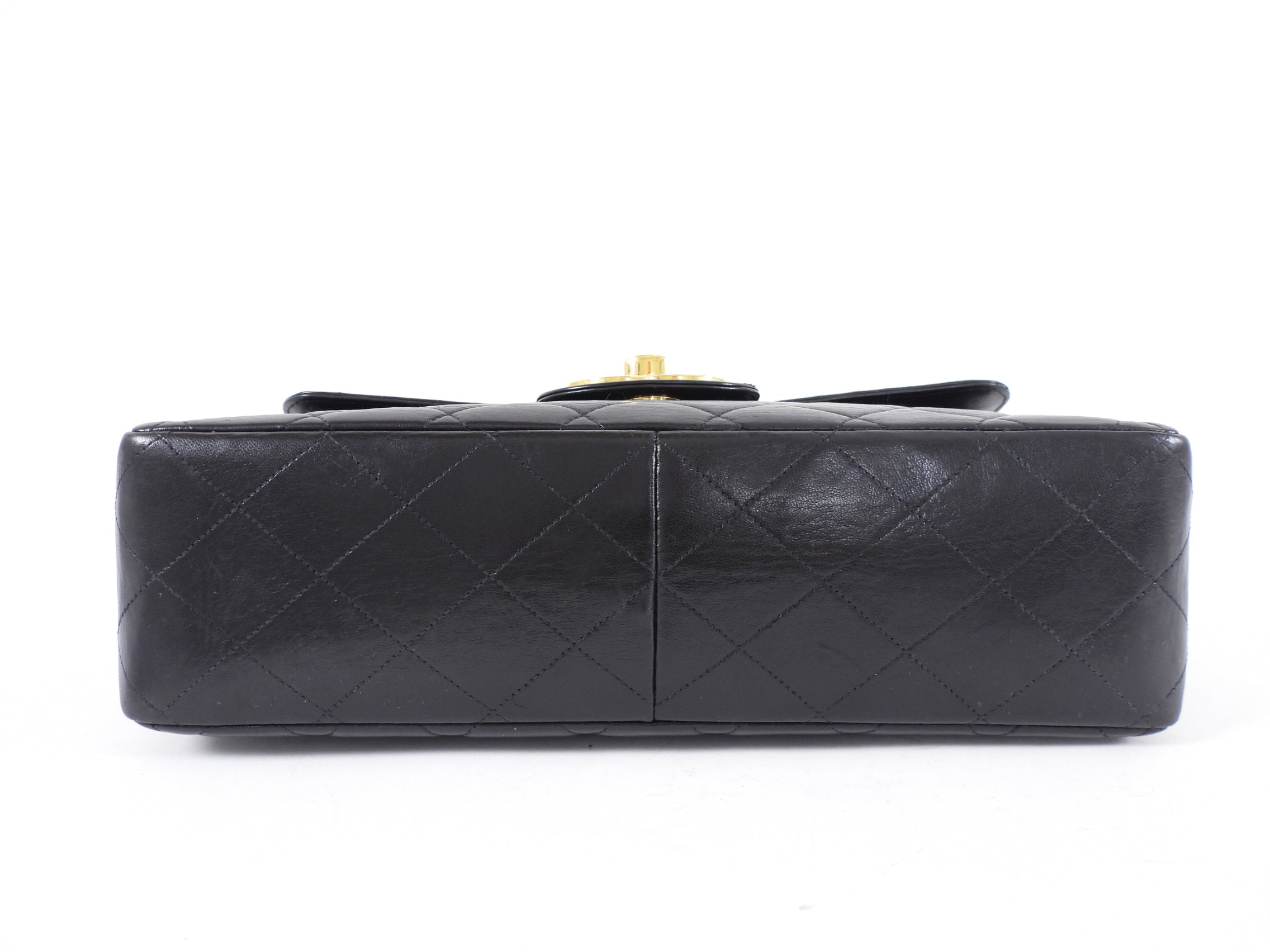 Chanel Vintage 1997 Black Lambskin Leather Jumbo CC Flap Bag