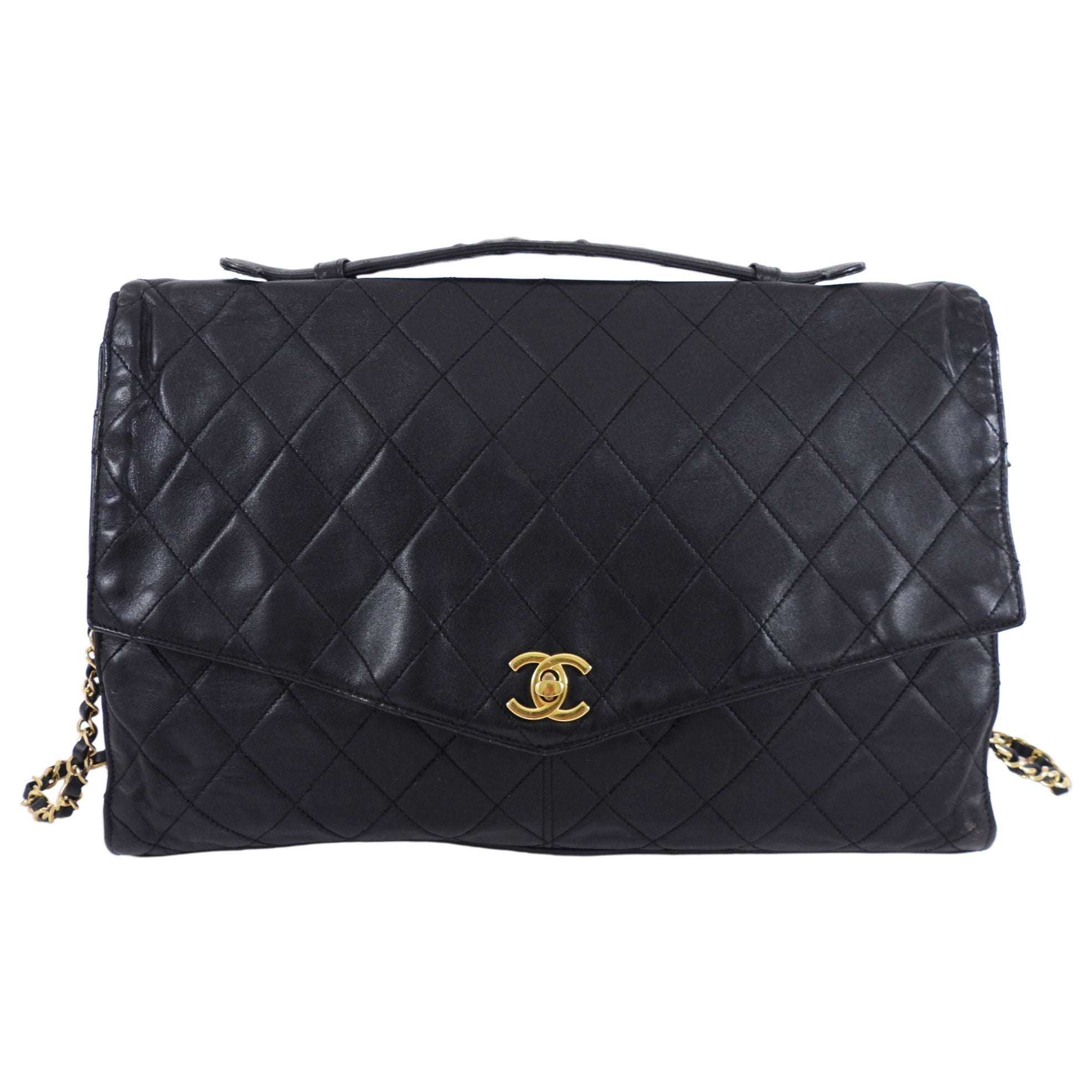 Chanel Black Quilted Leather Vintage Two Way Envelope Flap Chain Bag