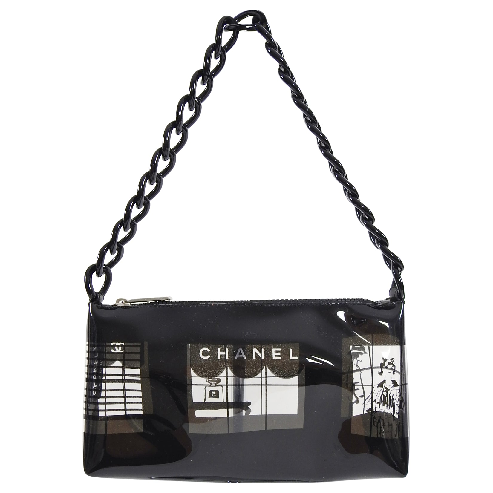 Chanel Vintage Spring 2003 Clear Vinyl Coco No 5 Chain Strap Bag
