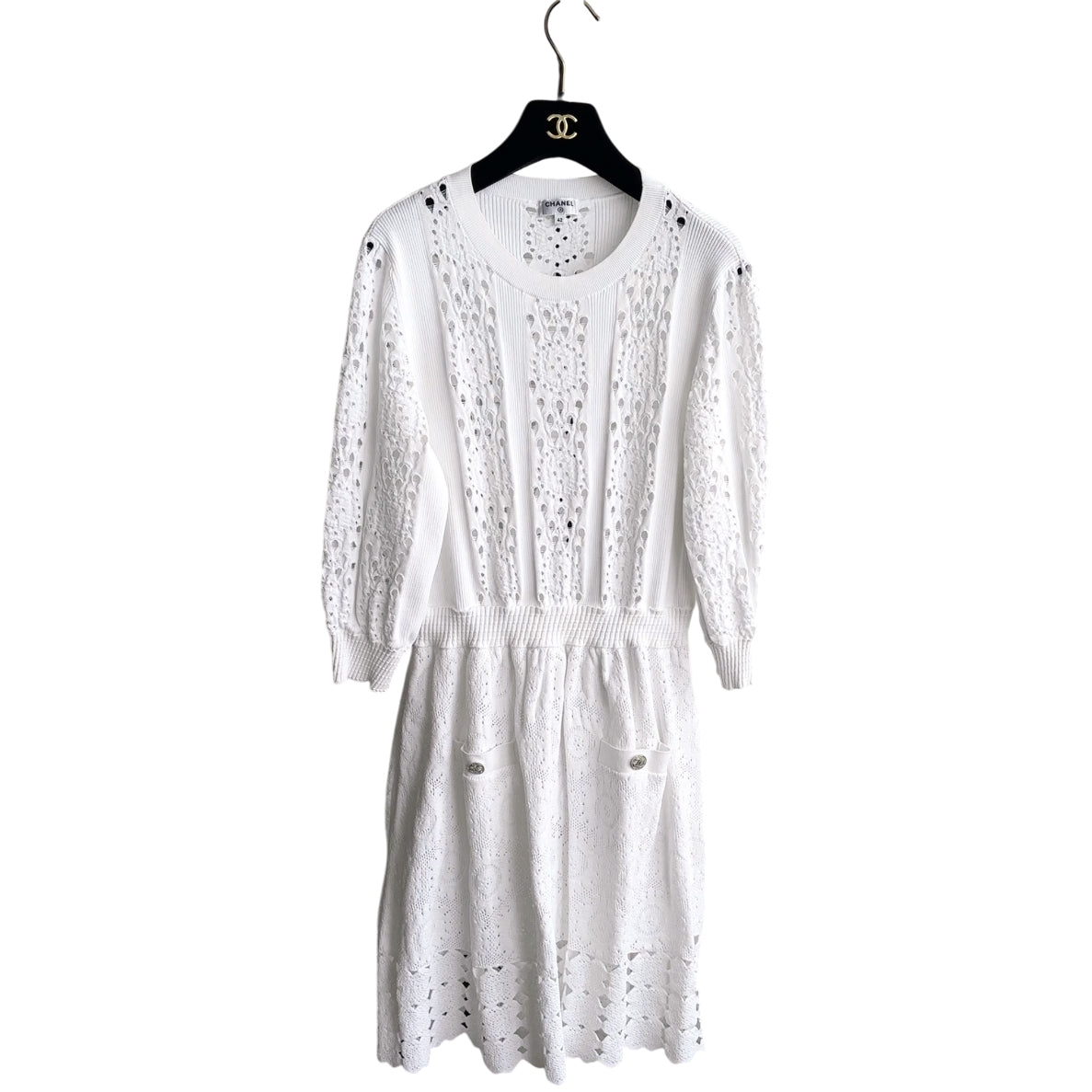 Chanel 20P White Open Knit Dress - FR42 / L