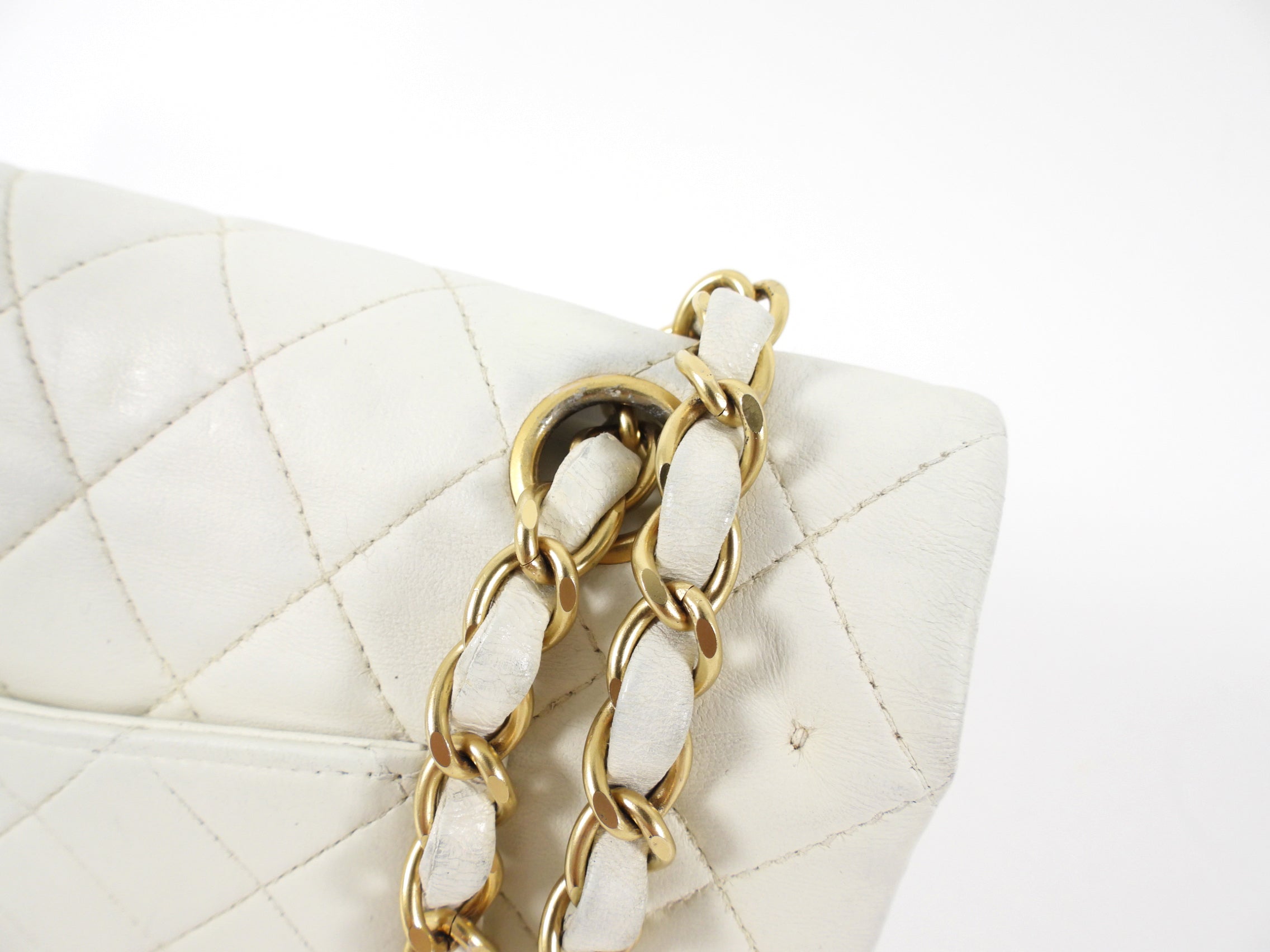 Chanel Vintage 2000 White Medium Classic Double Flap Bag GHW